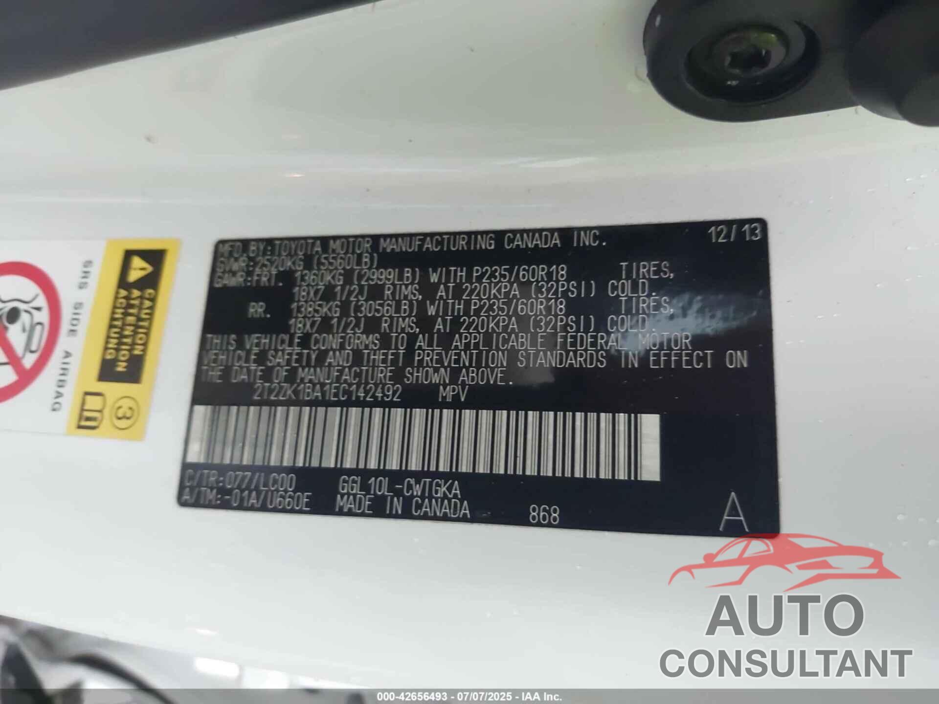 LEXUS RX 350 2014 - 2T2ZK1BA1EC142492