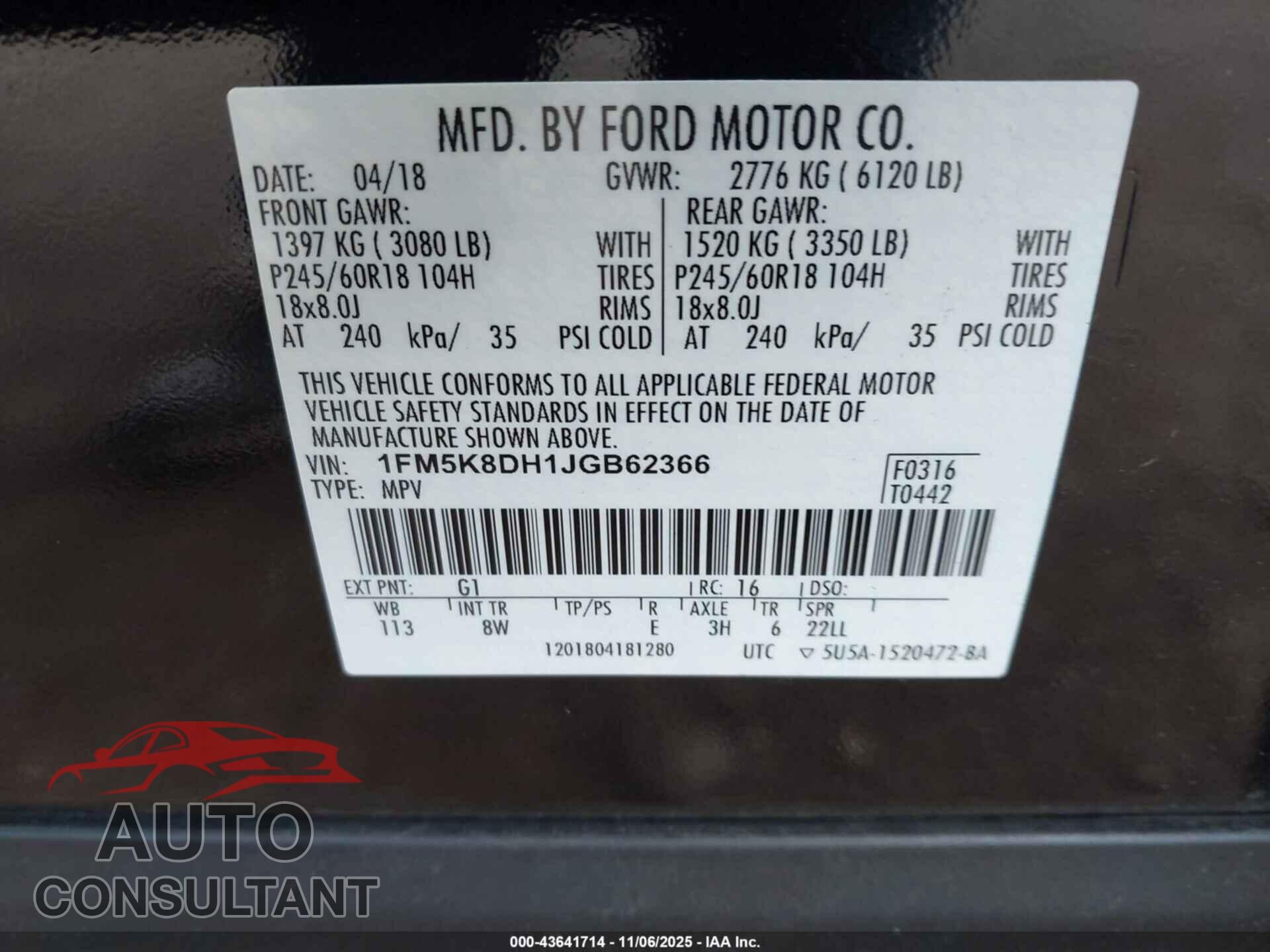 FORD EXPLORER 2018 - 1FM5K8DH1JGB62366