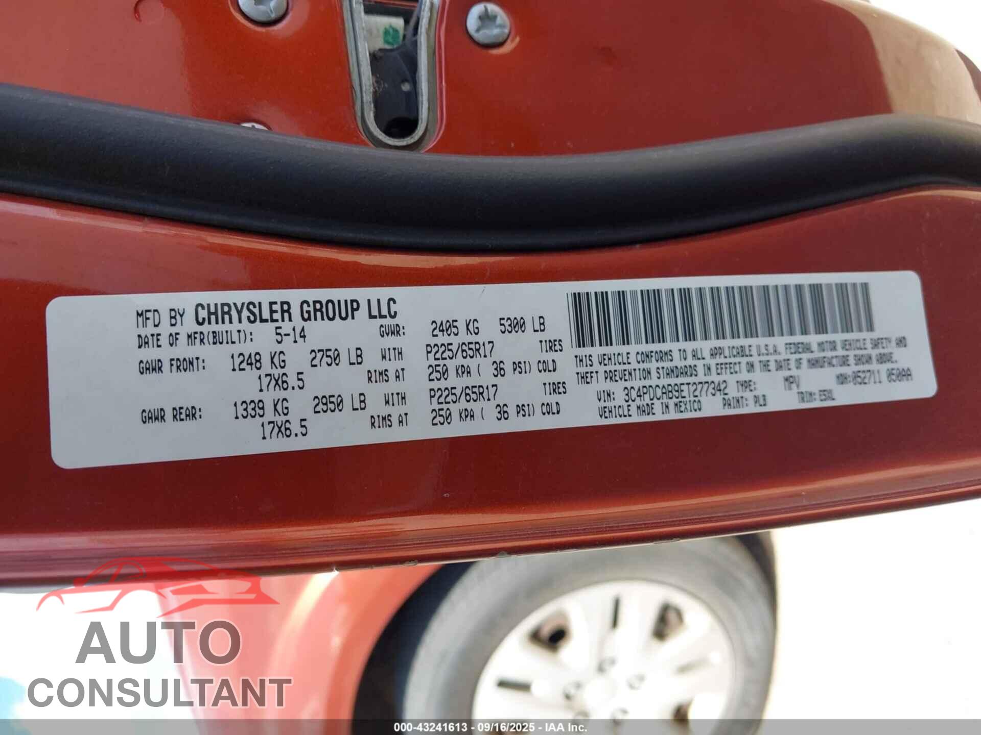 DODGE JOURNEY 2014 - 3C4PDCAB9ET277342