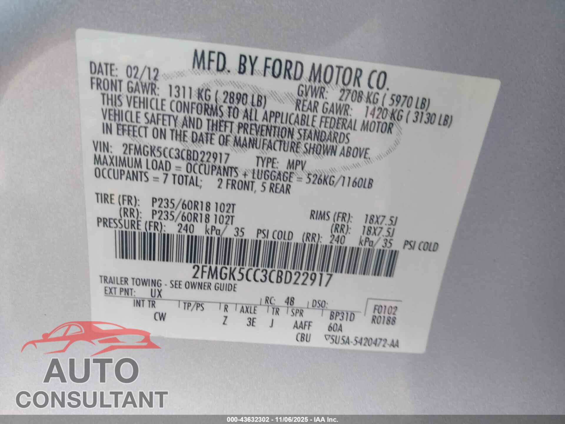 FORD FLEX 2012 - 2FMGK5CC3CBD22917