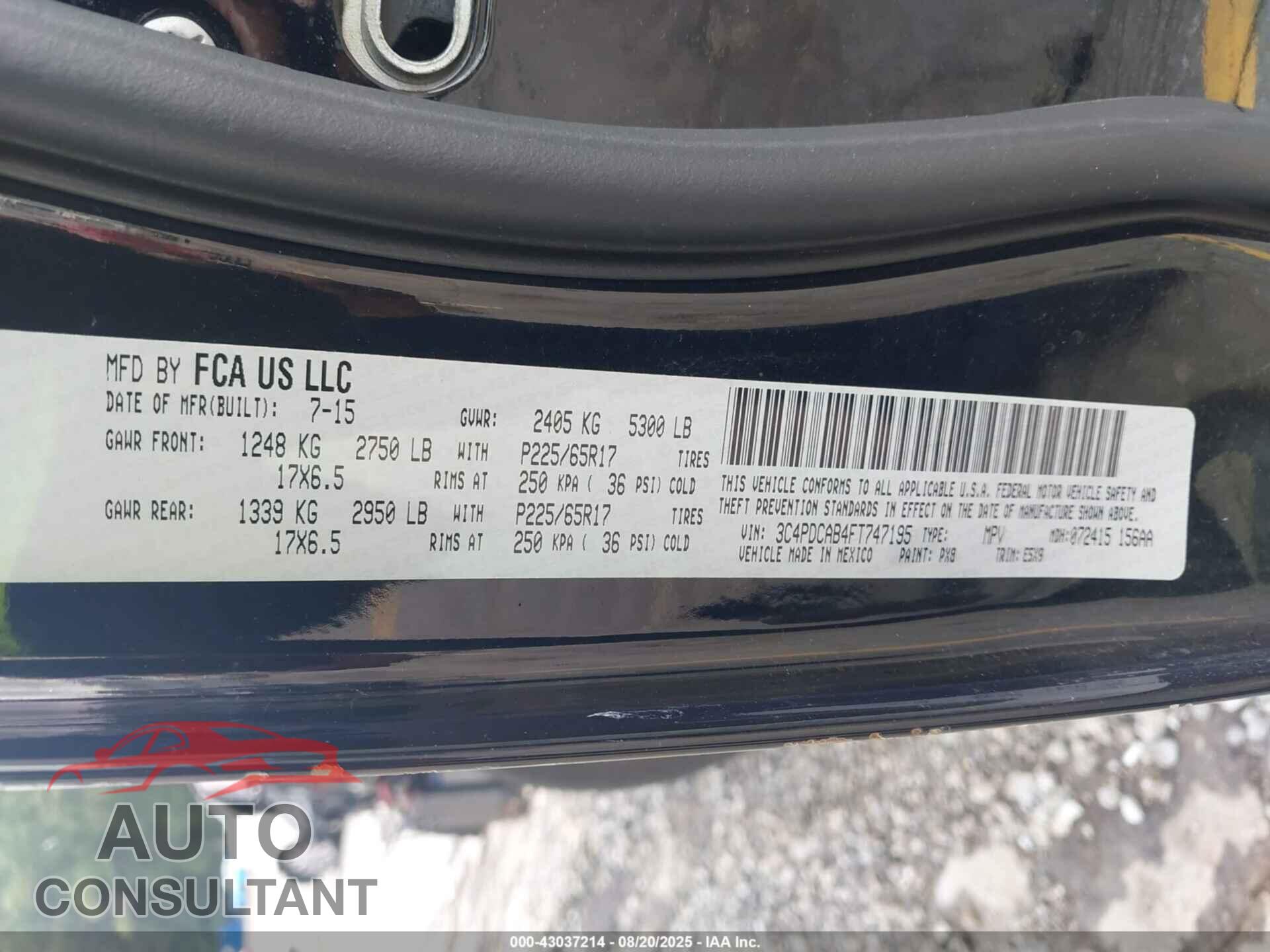 DODGE JOURNEY 2015 - 3C4PDCAB4FT747195