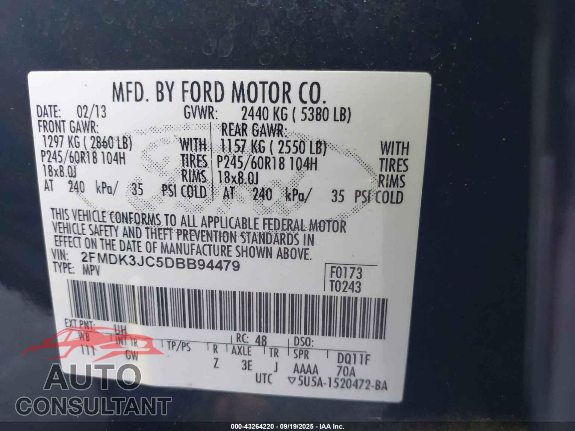 FORD EDGE 2013 - 2FMDK3JC5DBB94479