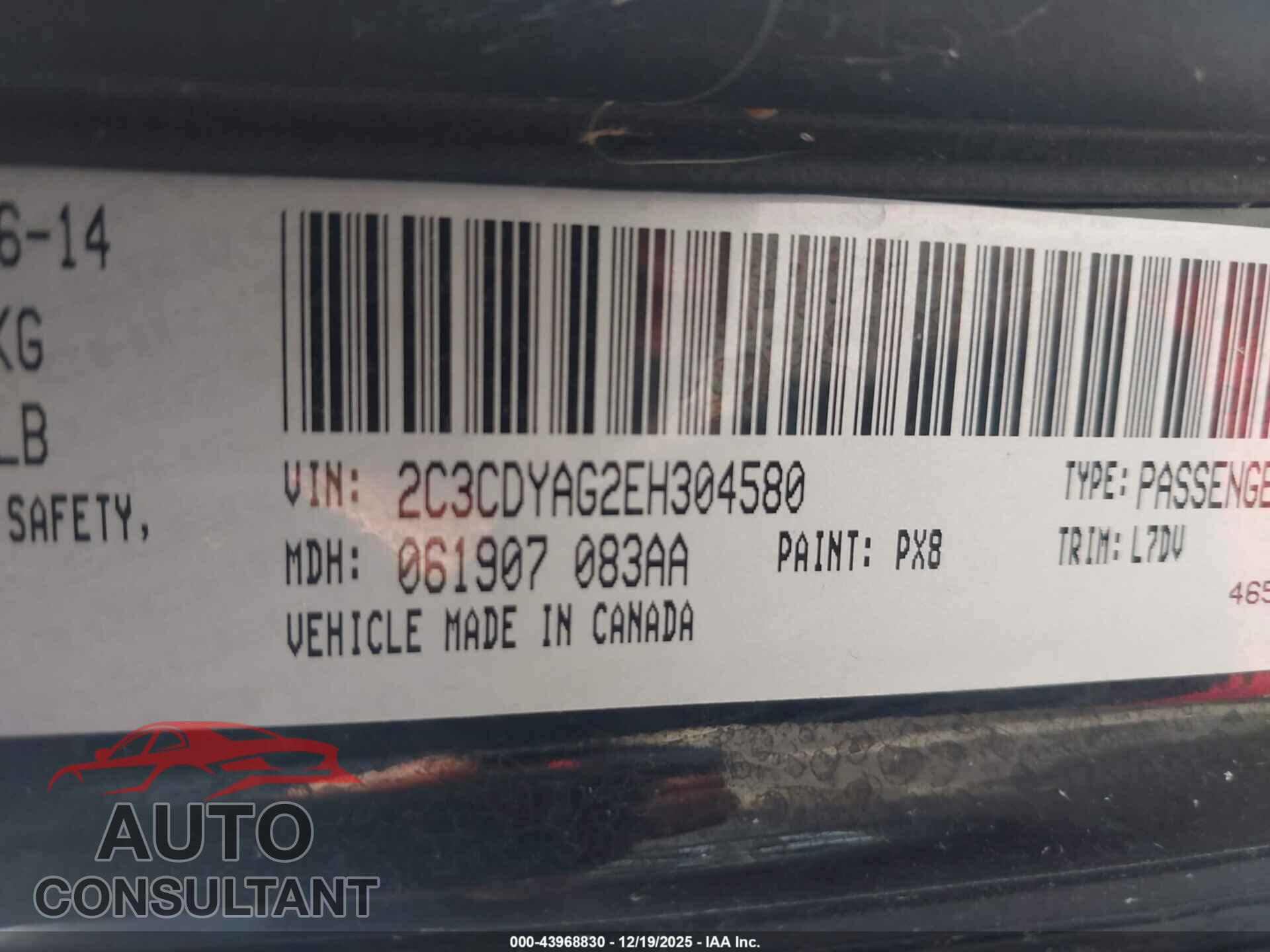 DODGE CHALLENGER 2014 - 2C3CDYAG2EH304580