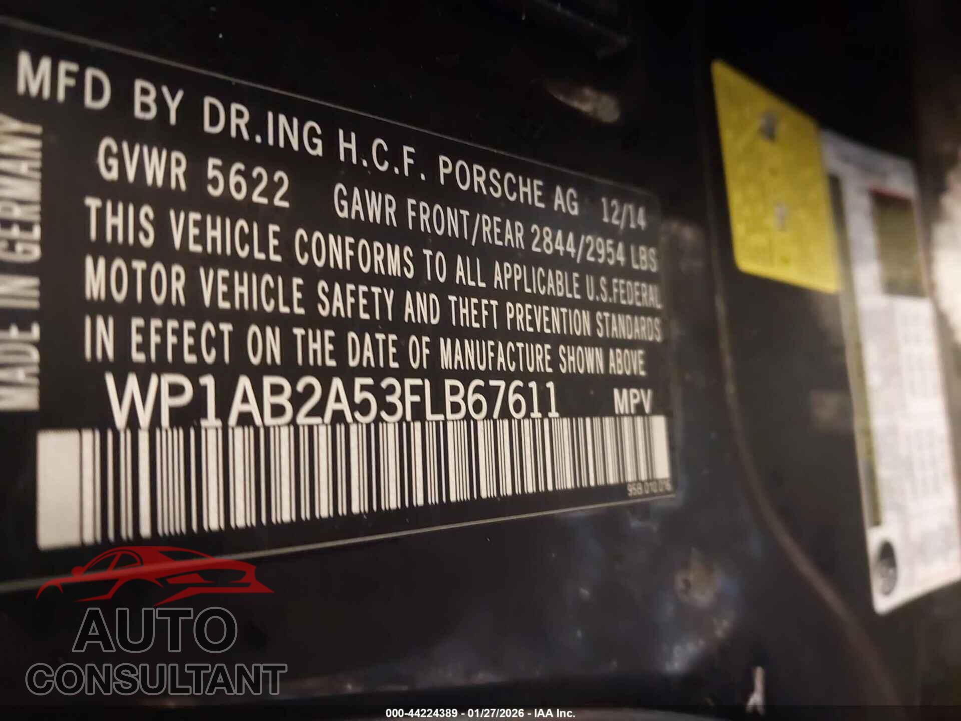 PORSCHE MACAN 2015 - WP1AB2A53FLB67611
