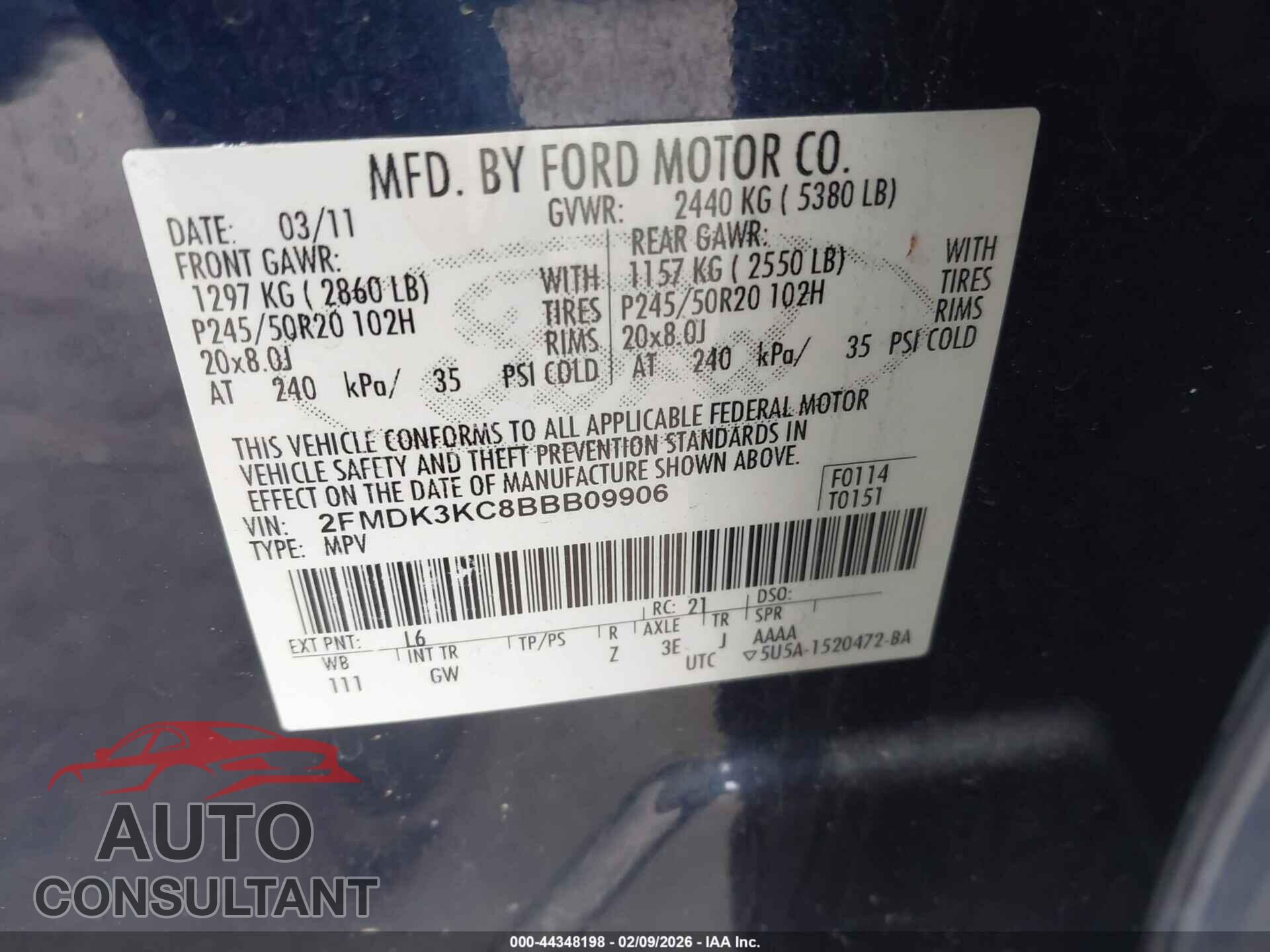FORD EDGE 2011 - 2FMDK3KC8BBB09906