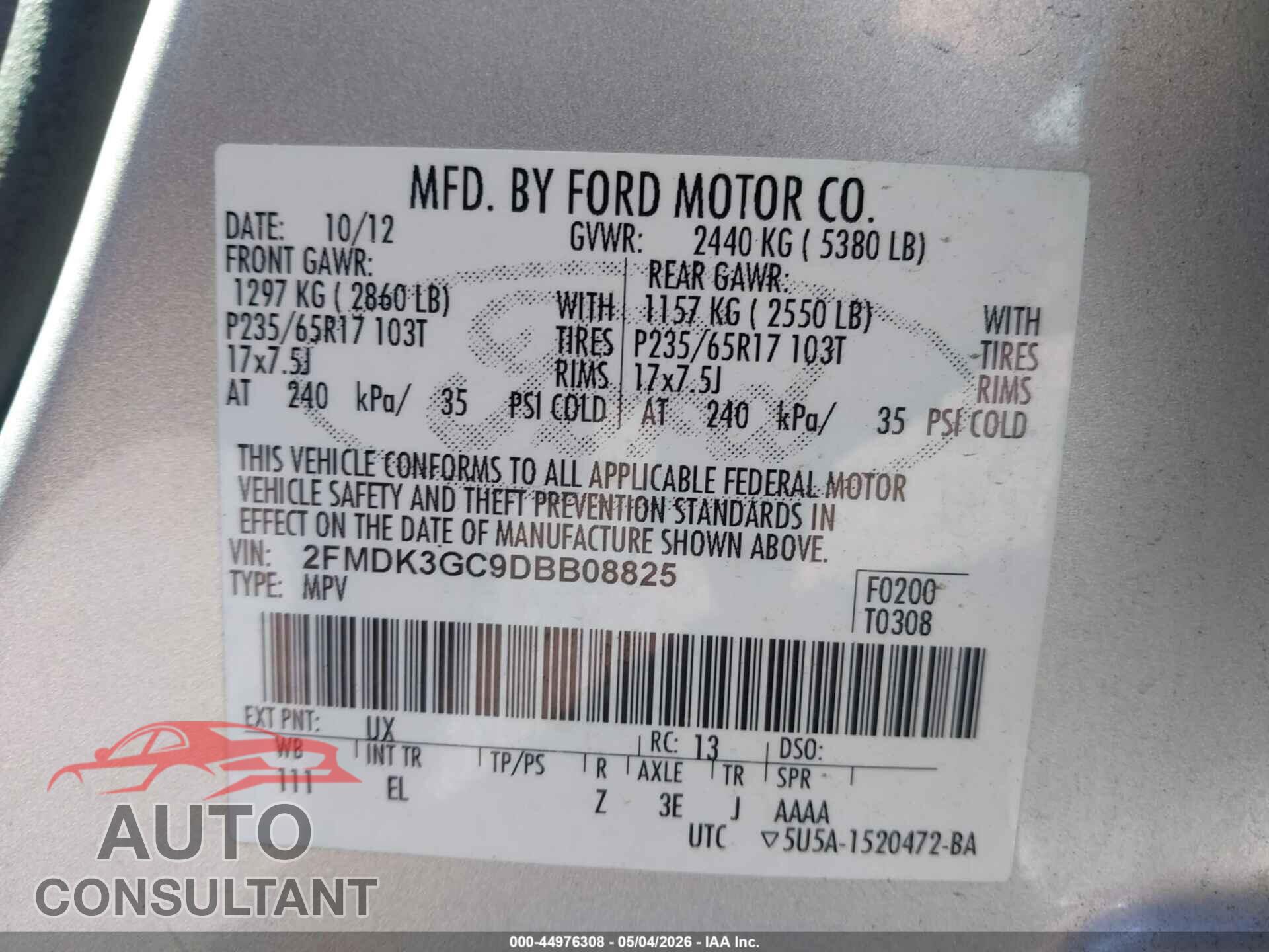 FORD EDGE 2013 - 2FMDK3GC9DBB08825