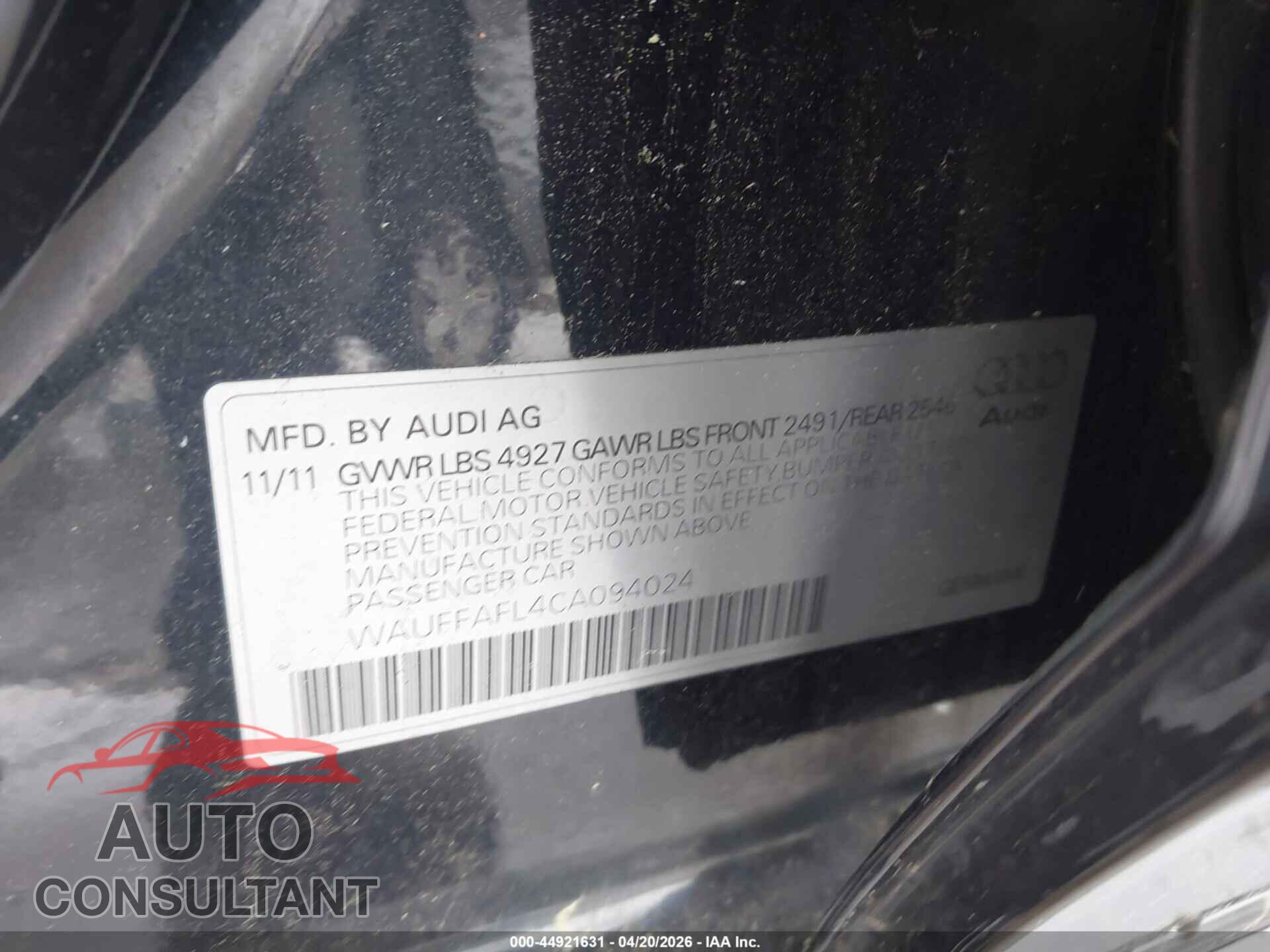 AUDI A4 2012 - WAUFFAFL4CA094024
