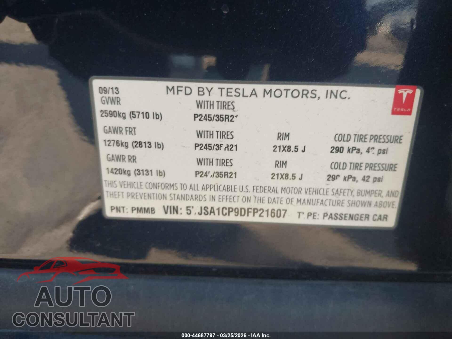 TESLA MODEL S 2013 - 5YJSA1CP9DFP21607