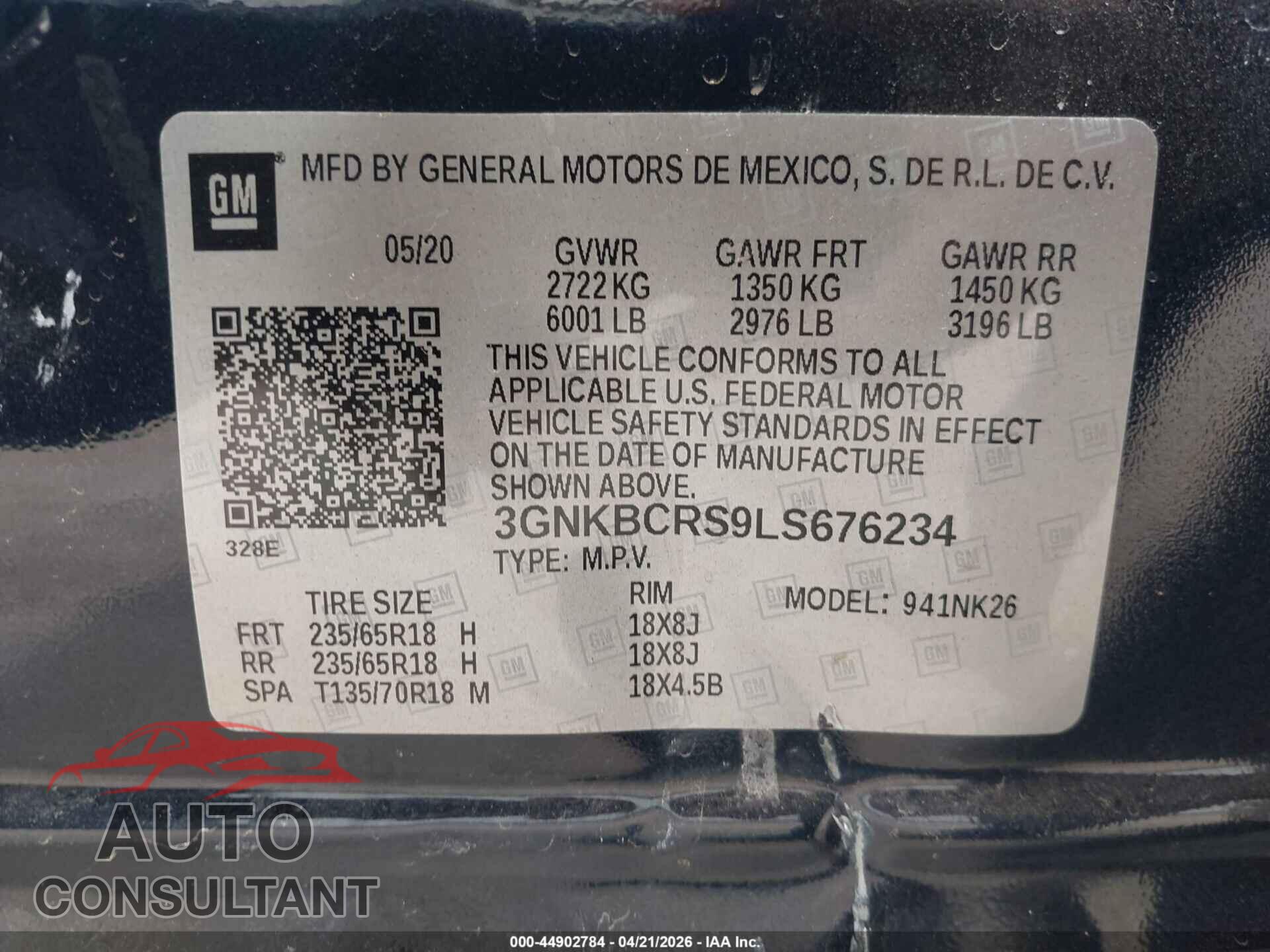 CHEVROLET BLAZER 2020 - 3GNKBCRS9LS676234