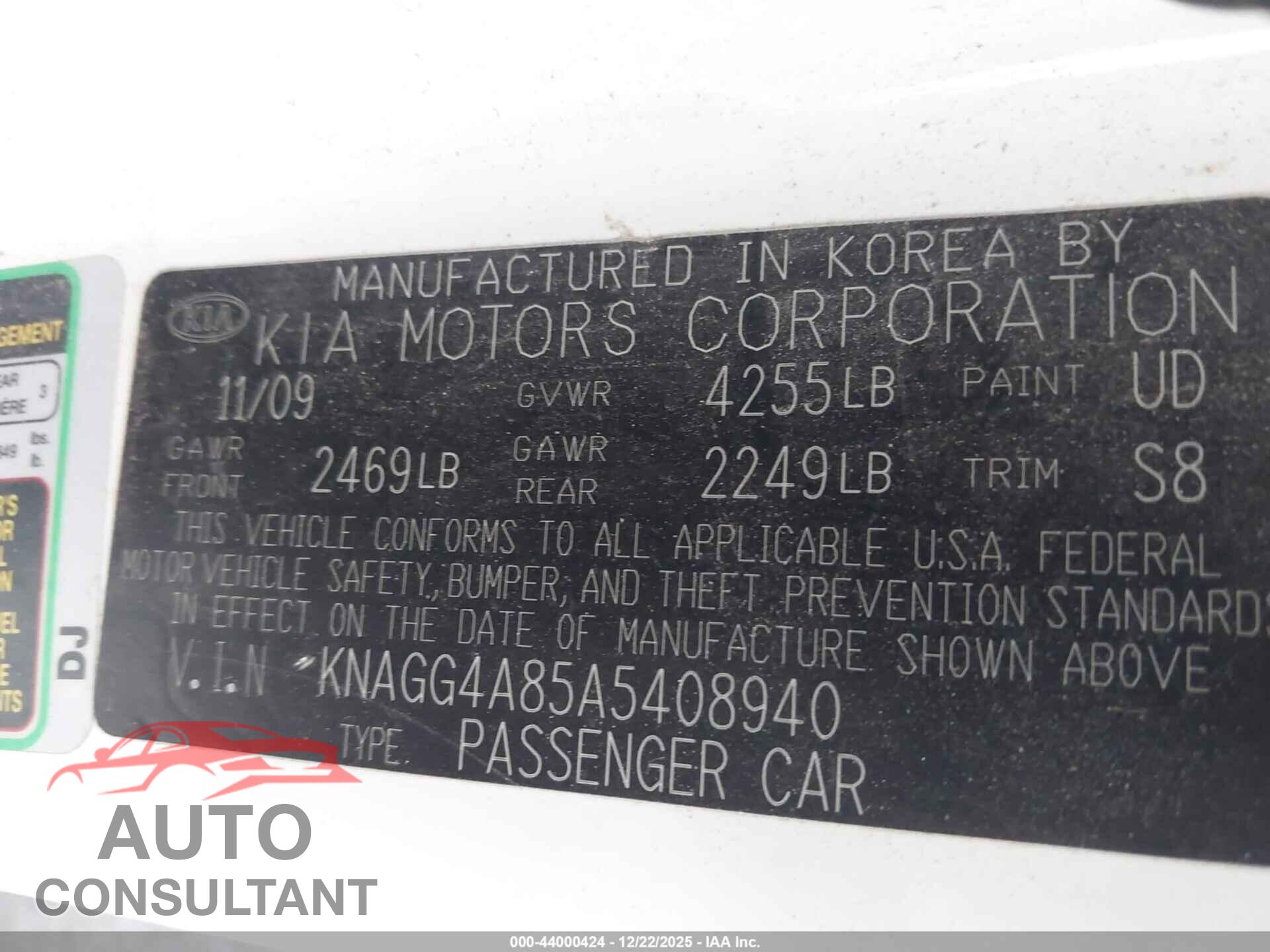 KIA OPTIMA 2010 - KNAGG4A85A5408940