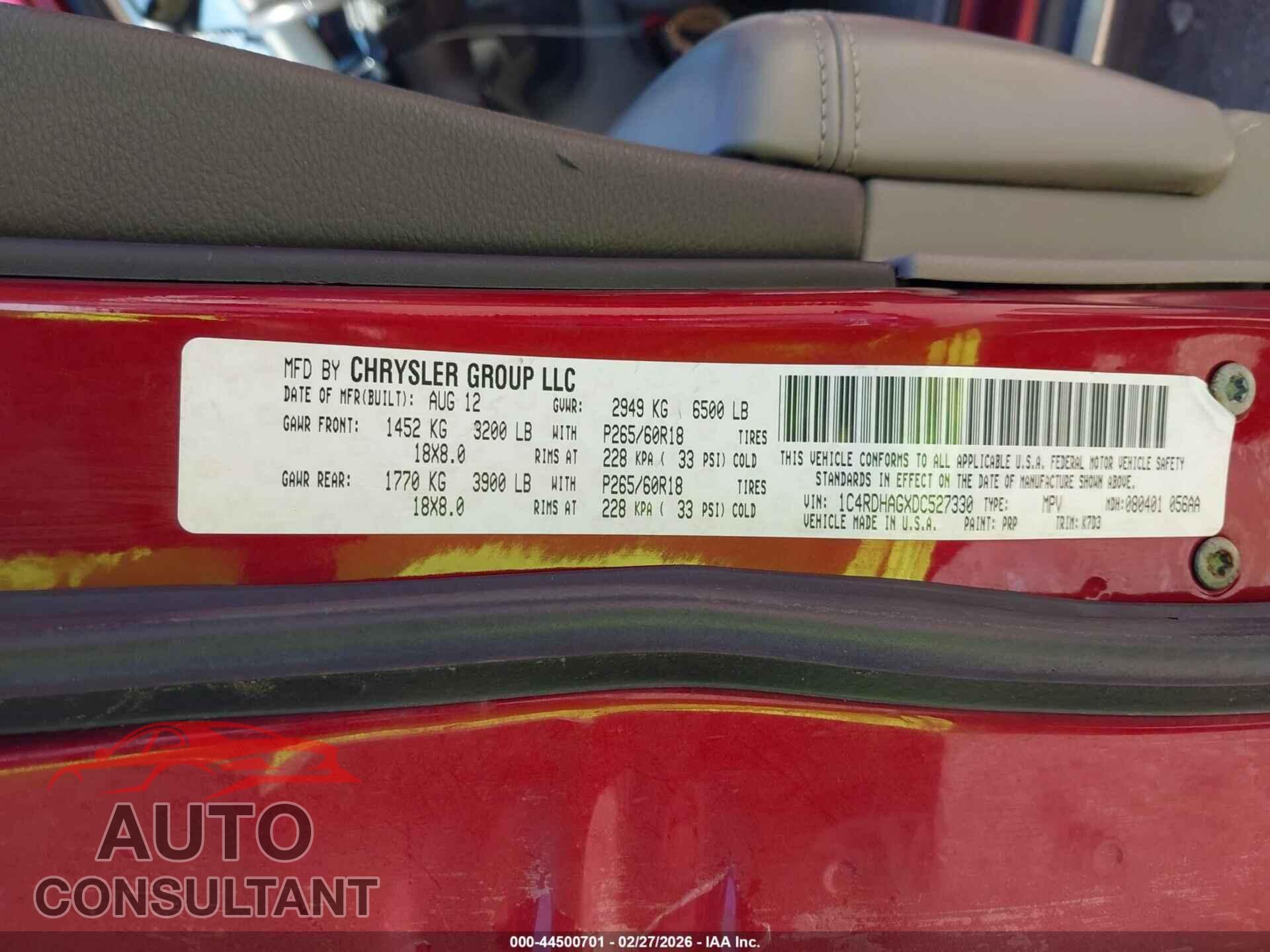 DODGE DURANGO 2013 - 1C4RDHAGXDC527330