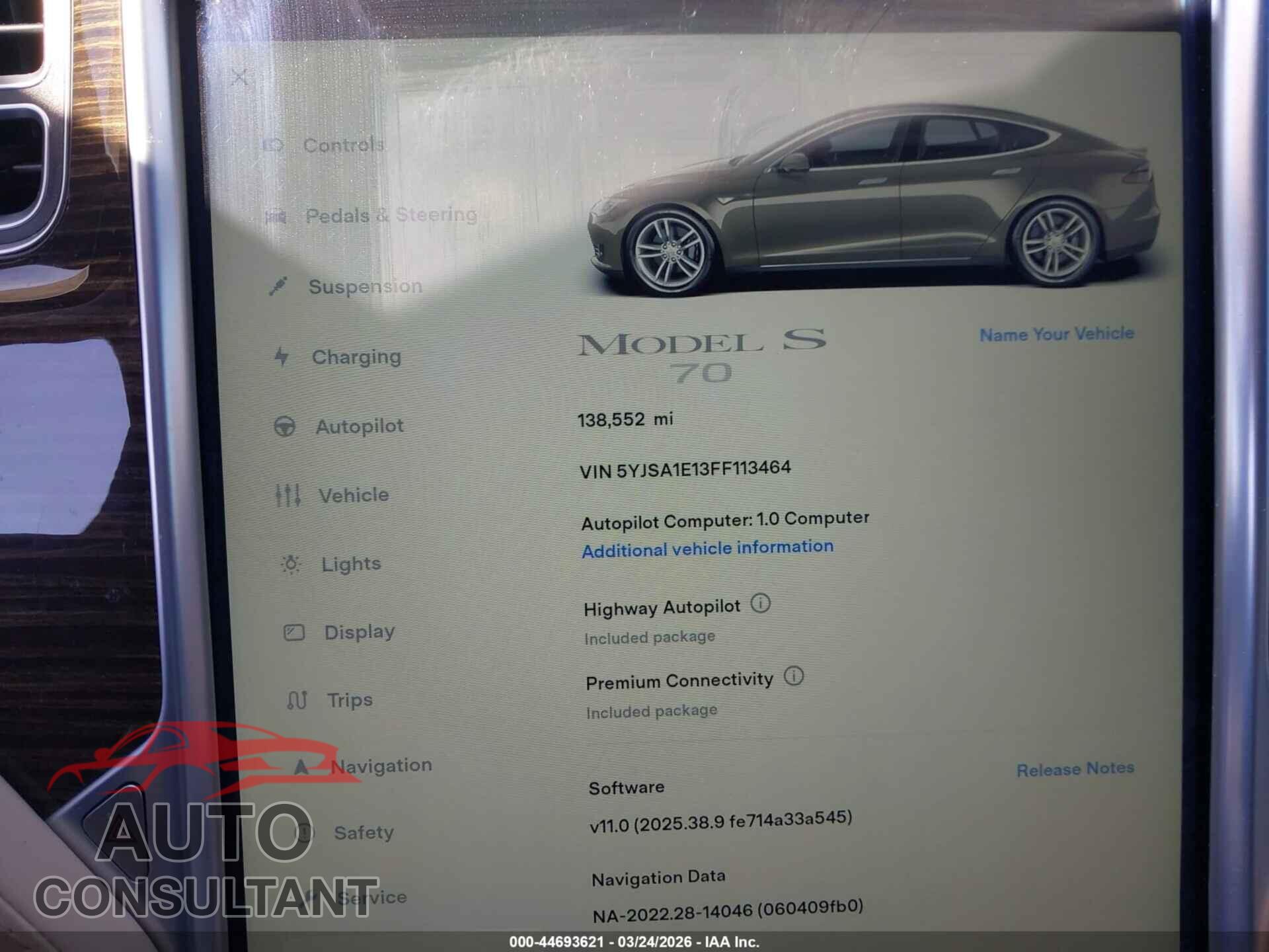 TESLA MODEL S 2015 - 5YJSA1E13FF113464