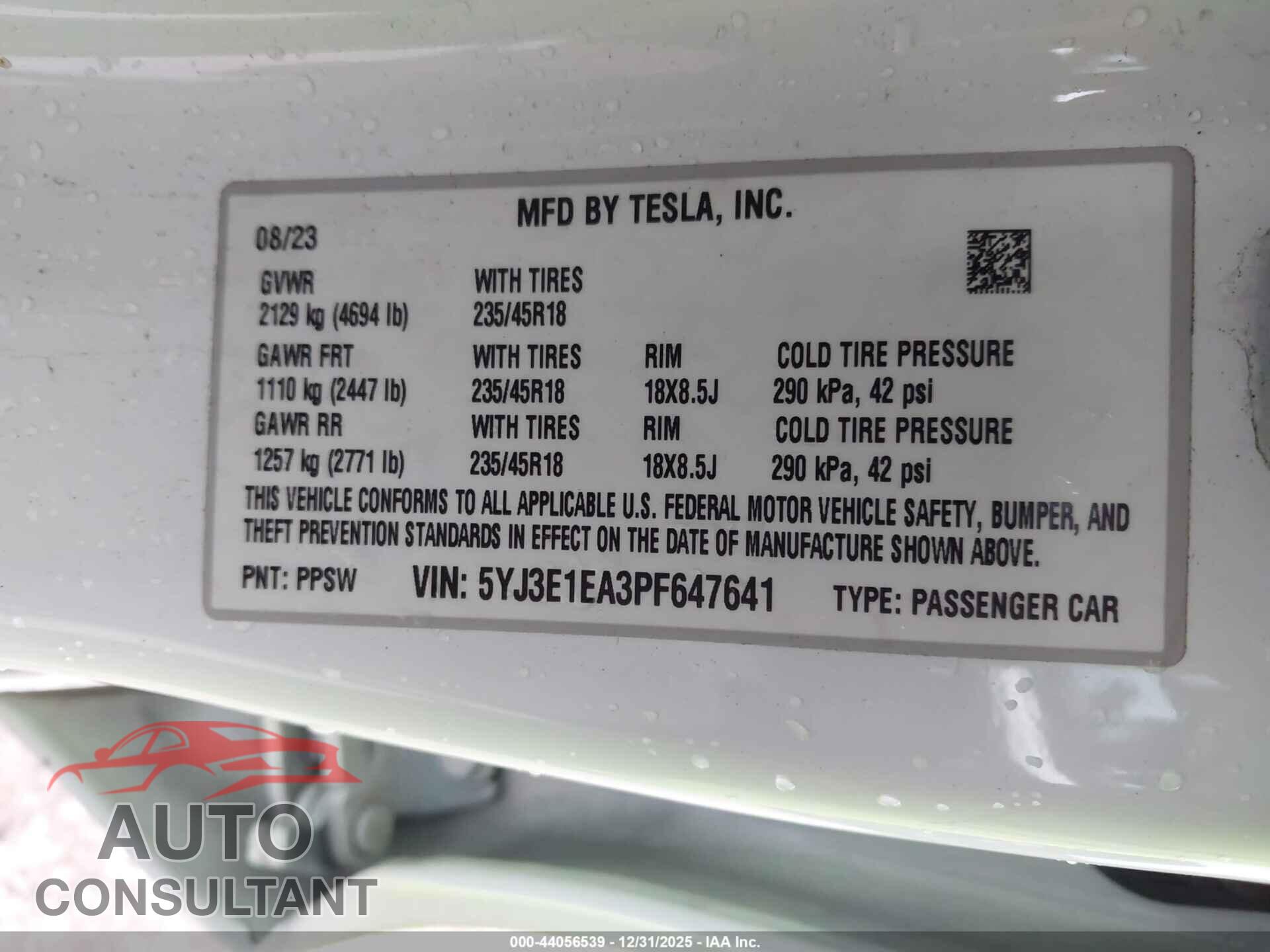 TESLA MODEL 3 2023 - 5YJ3E1EA3PF647641