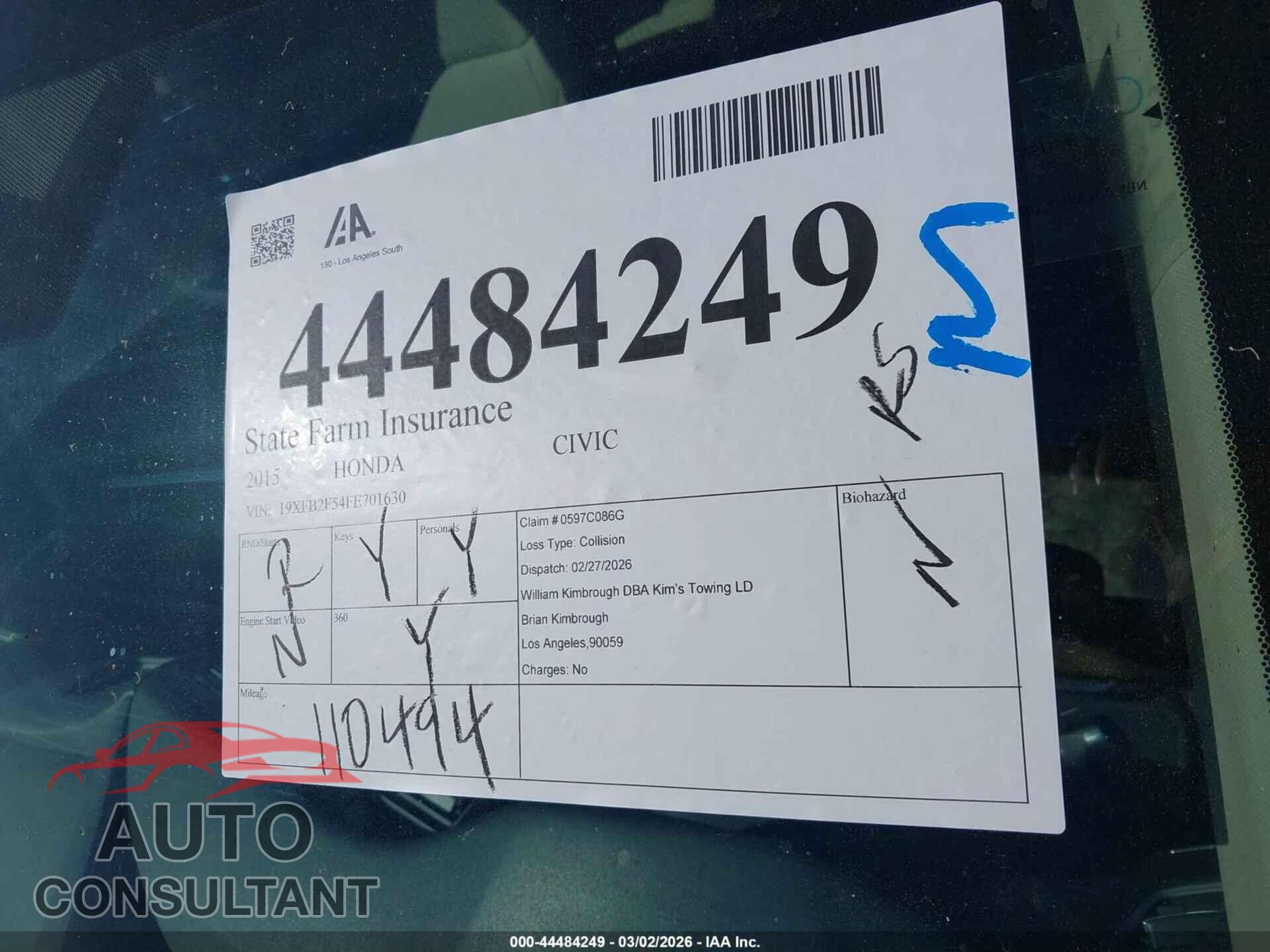 HONDA CIVIC 2015 - 19XFB2F54FE701630