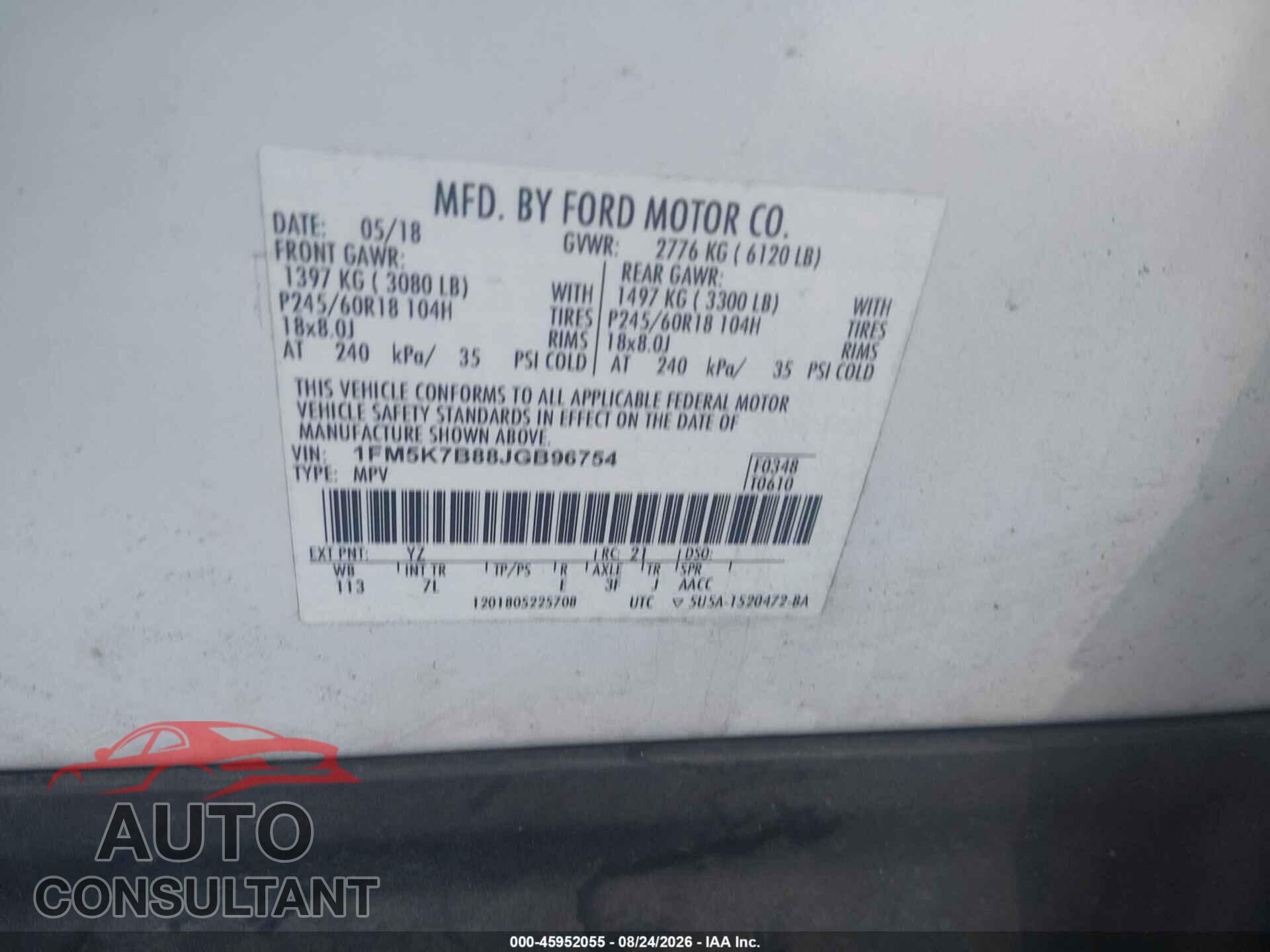 FORD EXPLORER 2018 - 1FM5K7B88JGB96754