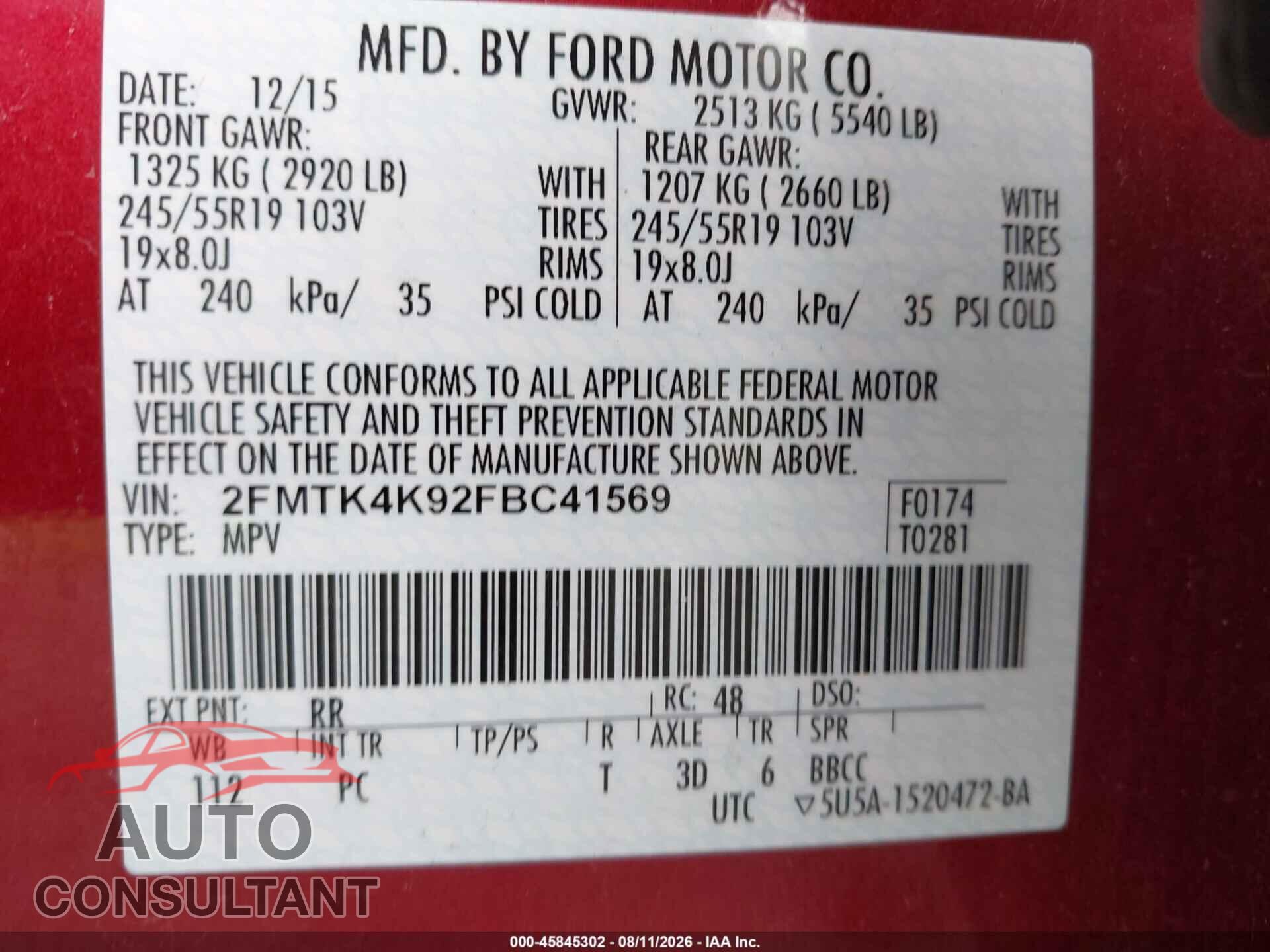 FORD EDGE 2015 - 2FMTK4K92FBC41569