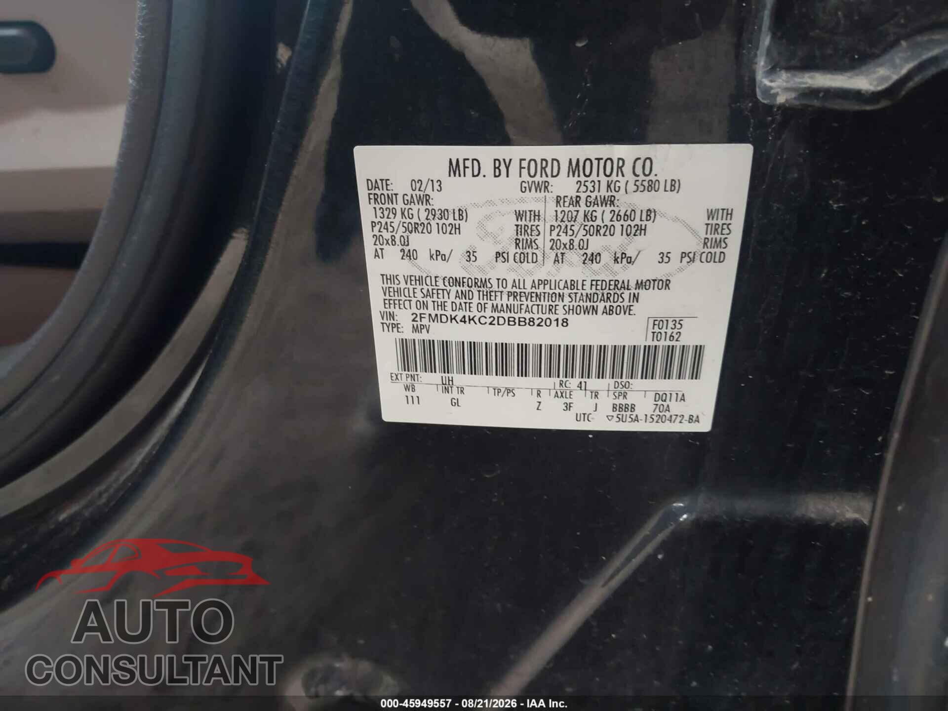 FORD EDGE 2013 - 2FMDK4KC2DBB82018