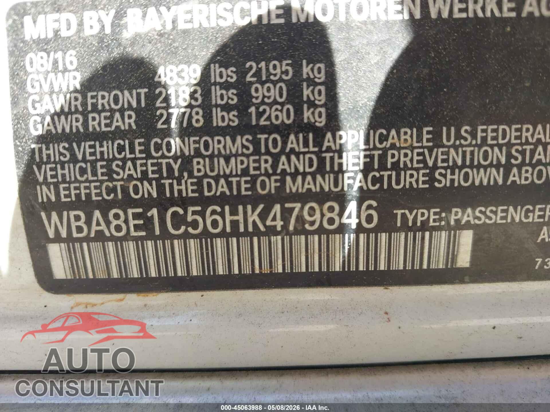 BMW 330E 2017 - WBA8E1C56HK479846