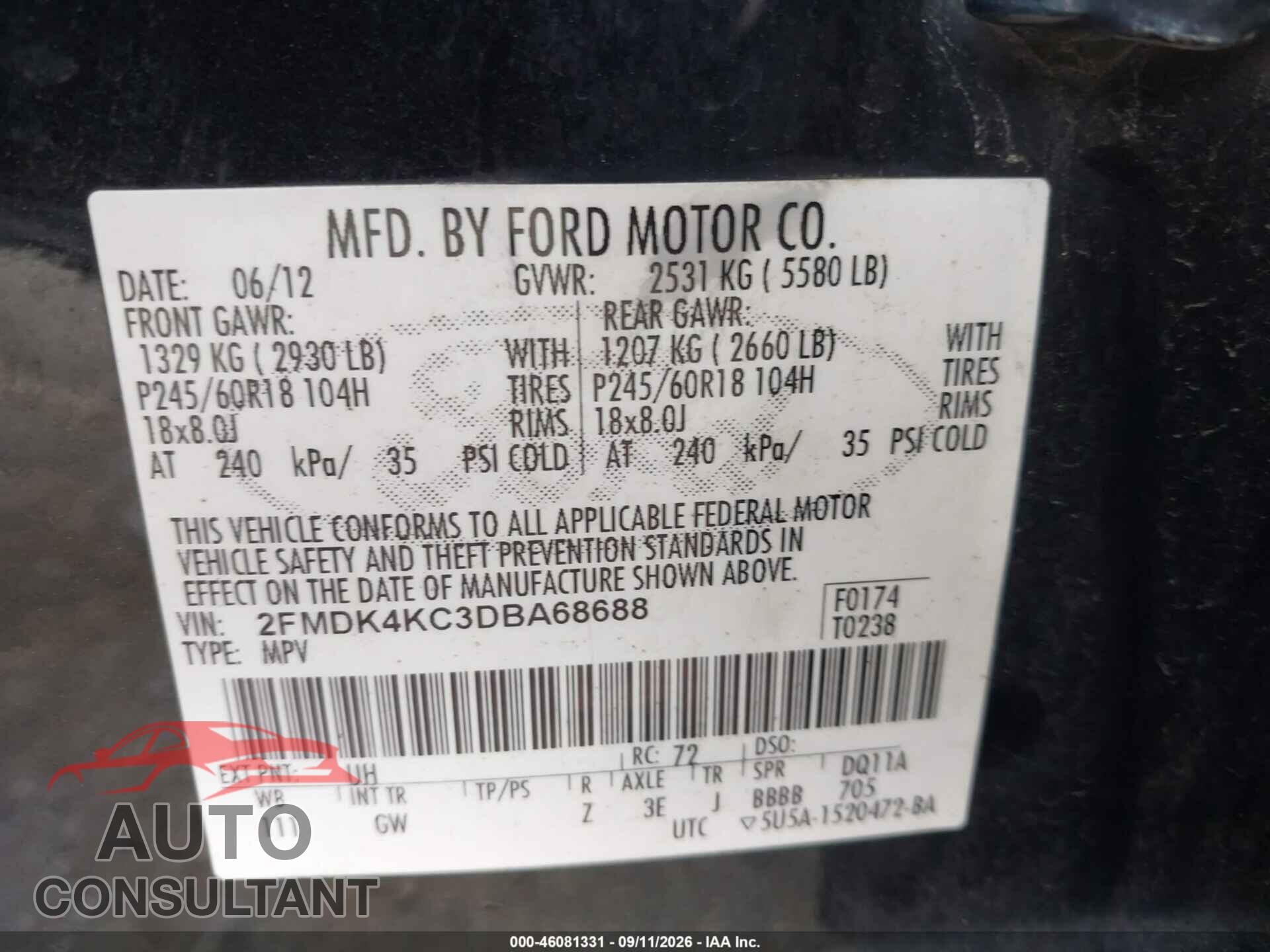 FORD EDGE 2013 - 2FMDK4KC3DBA68688