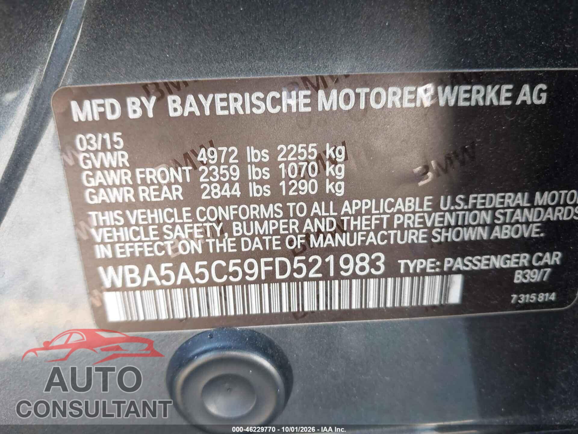 BMW 528I 2015 - WBA5A5C59FD521983