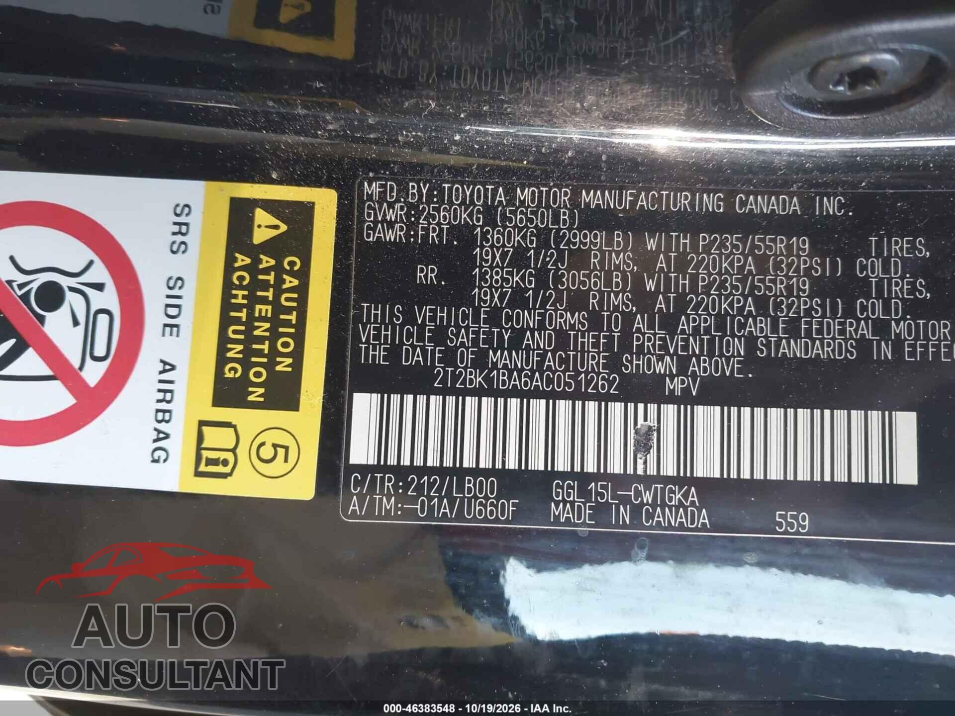 LEXUS RX 350 2010 - 2T2BK1BA6AC051262