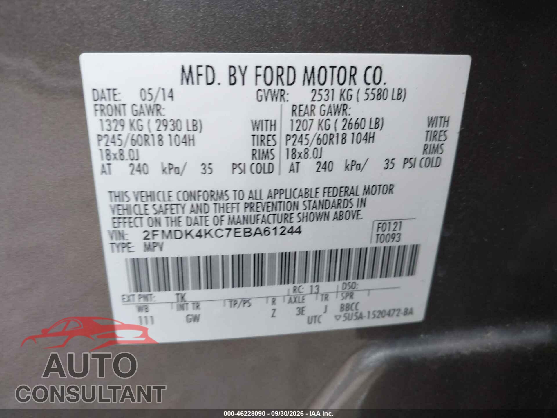 FORD EDGE 2014 - 2FMDK4KC7EBA61244