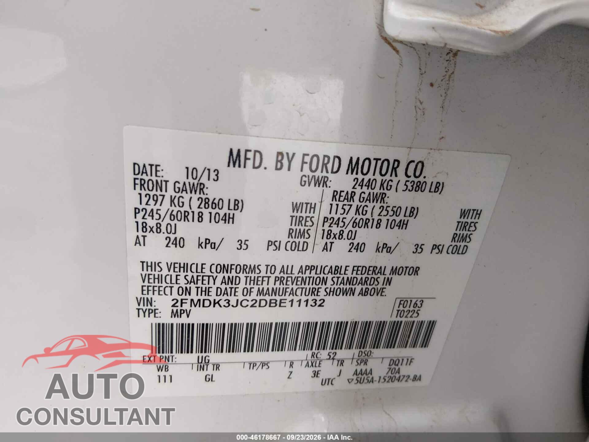 FORD EDGE 2013 - 2FMDK3JC2DBE11132