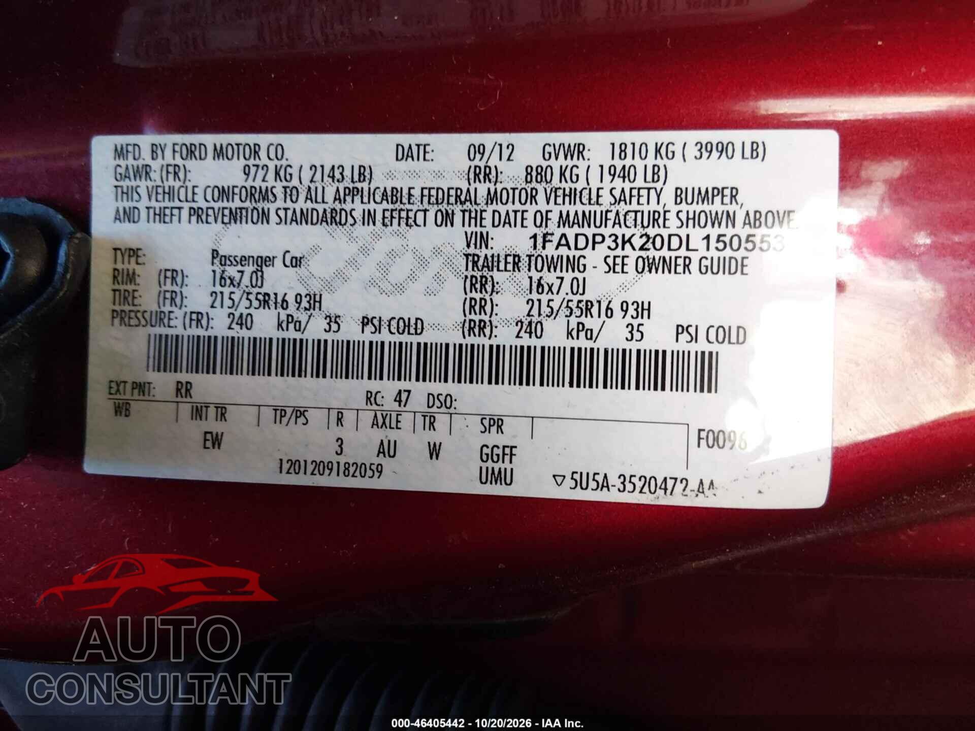 FORD FOCUS 2013 - 1FADP3K20DL150553