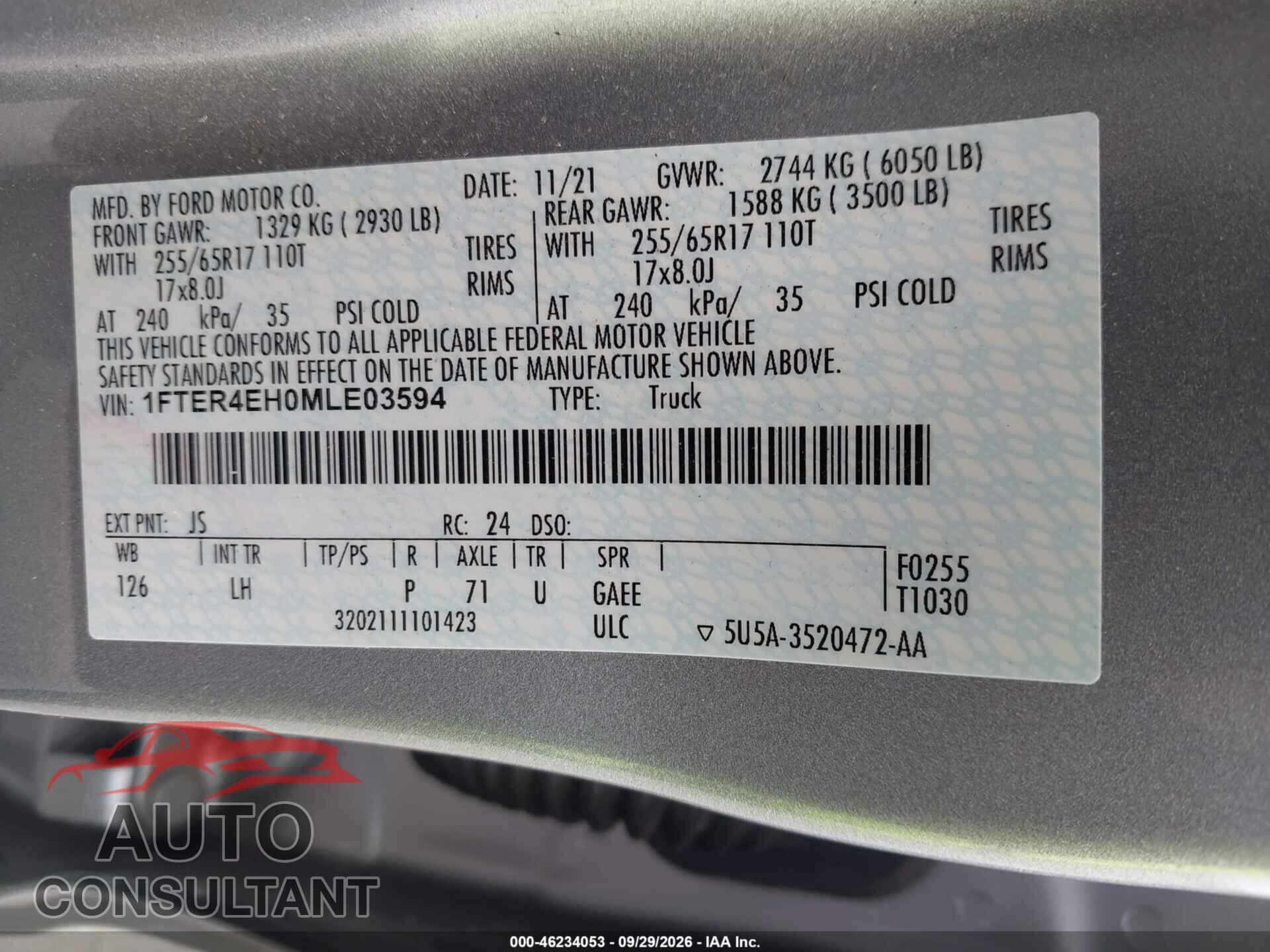 FORD RANGER 2021 - 1FTER4EH0MLE03594