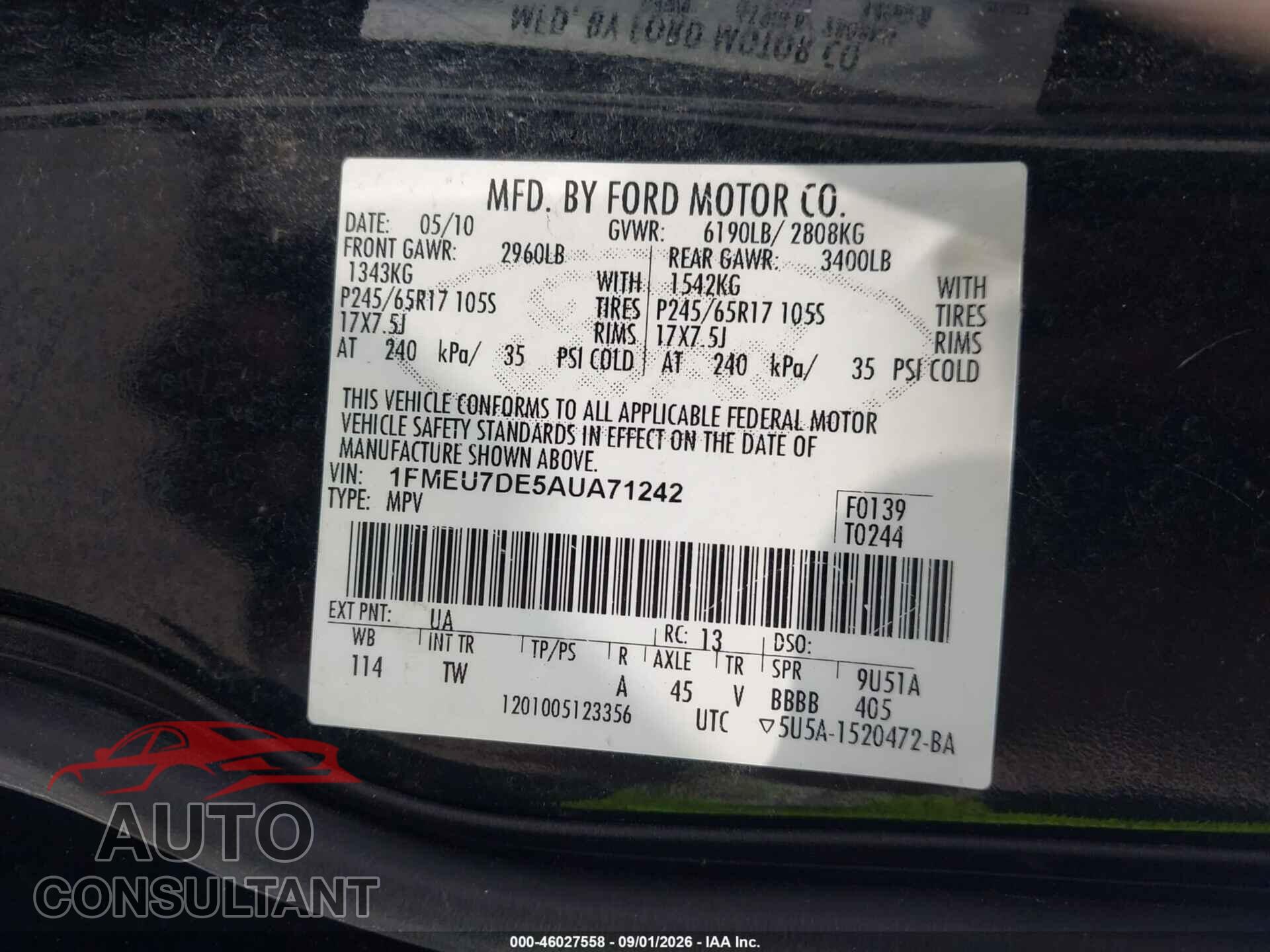FORD EXPLORER 2010 - 1FMEU7DE5AUA71242