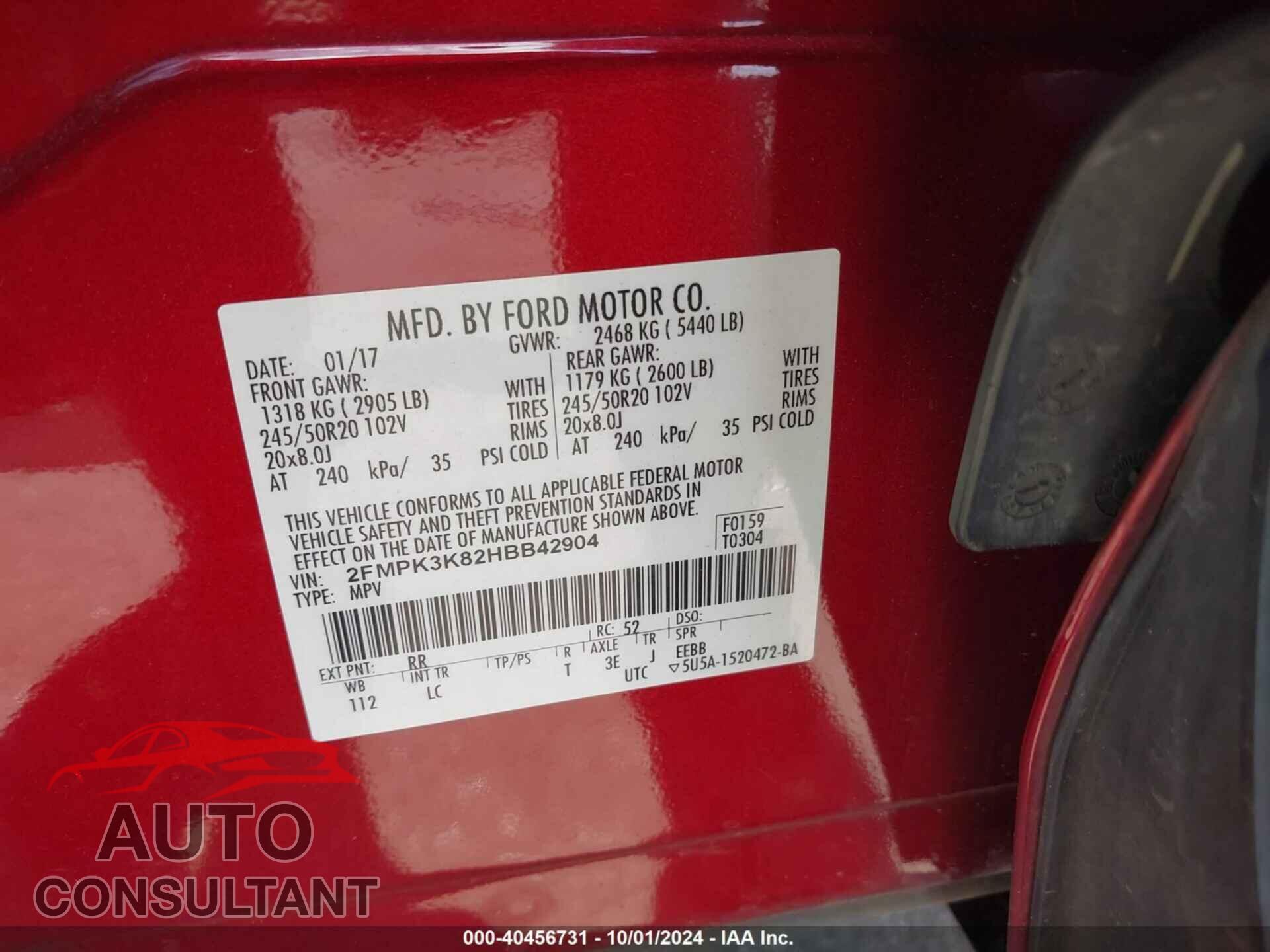 FORD EDGE 2017 - 2FMPK3K82HBB42904