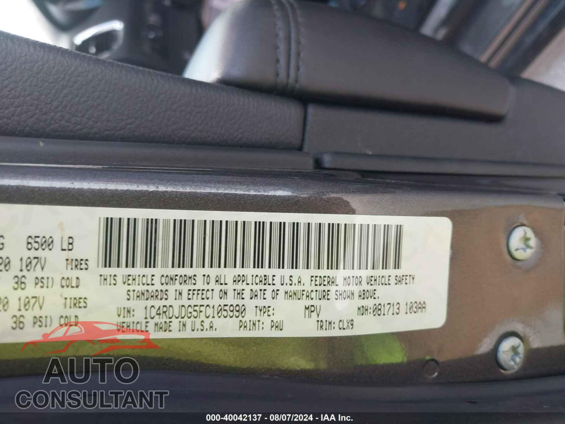 DODGE DURANGO 2015 - 1C4RDJDG5FC105990
