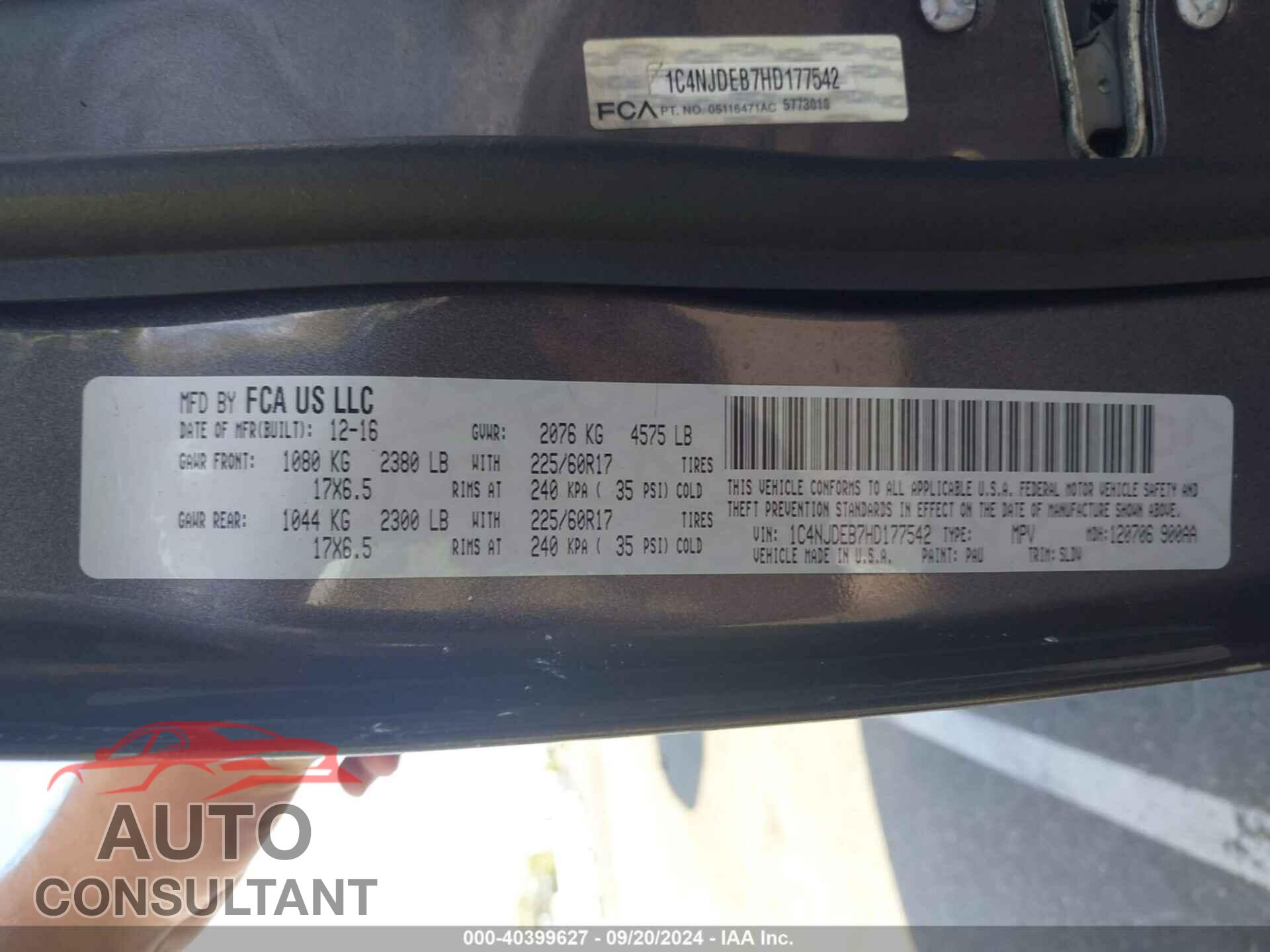 JEEP COMPASS 2017 - 1C4NJDEB7HD177542