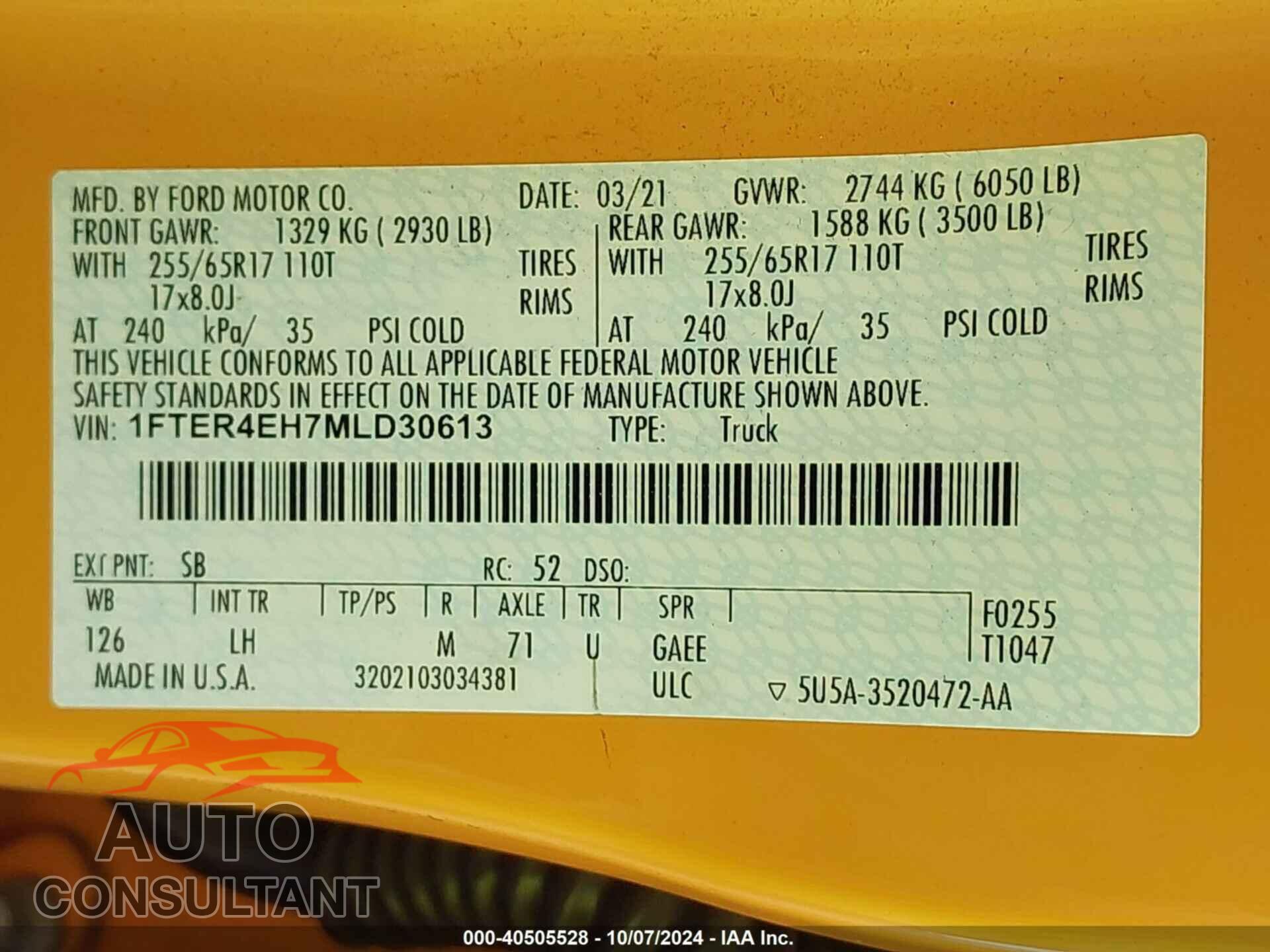 FORD RANGER 2021 - 1FTER4EH7MLD30613