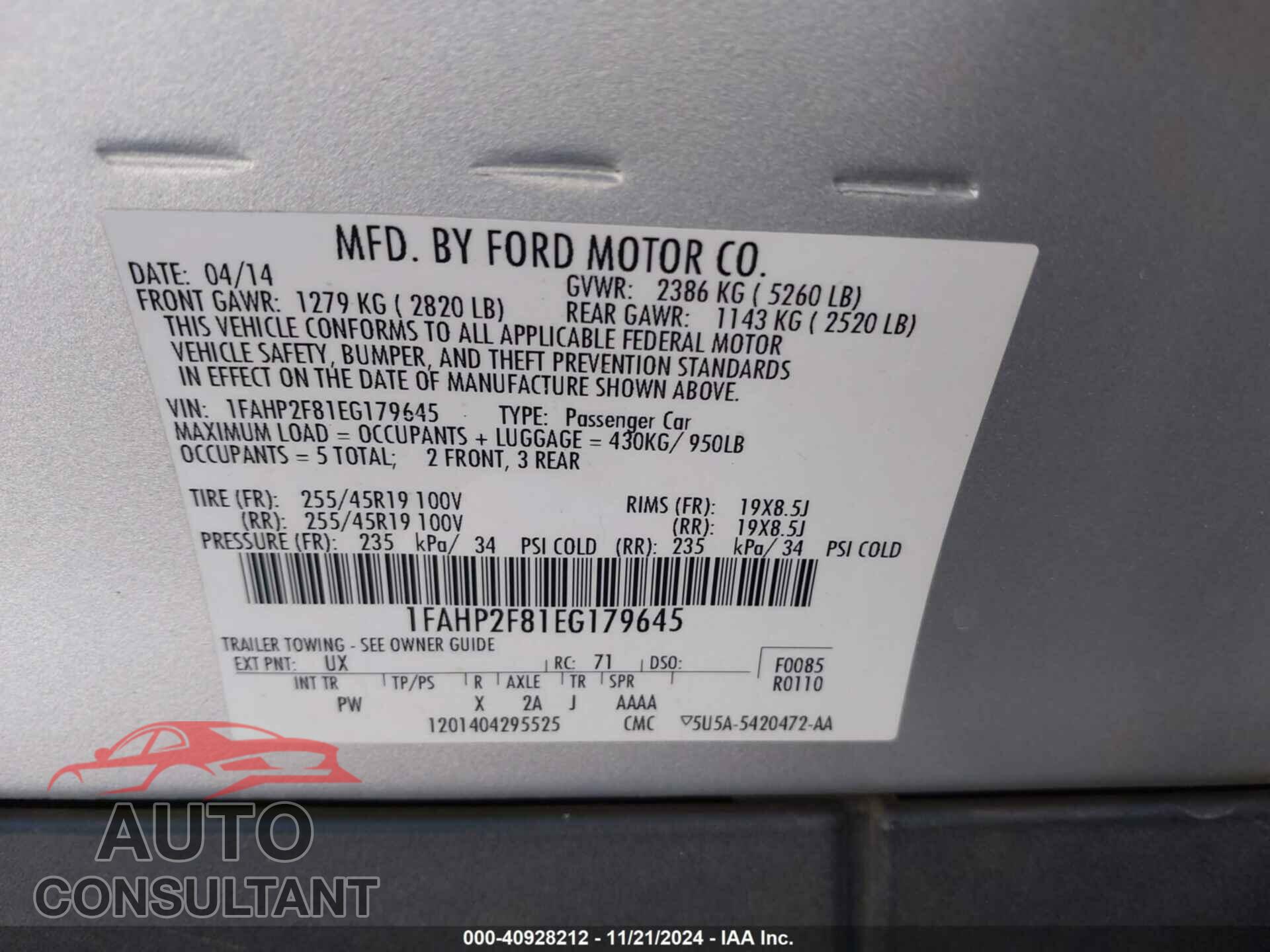 FORD TAURUS 2014 - 1FAHP2F81EG179645