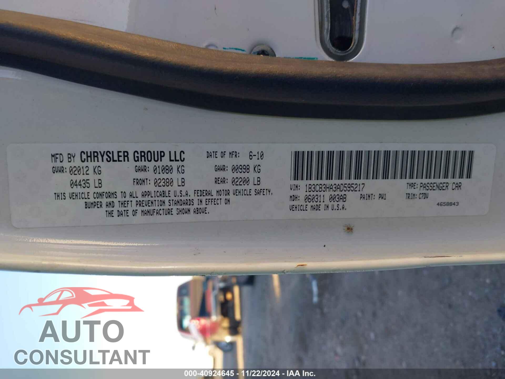 DODGE CALIBER 2010 - 1B3CB3HA3AD595217