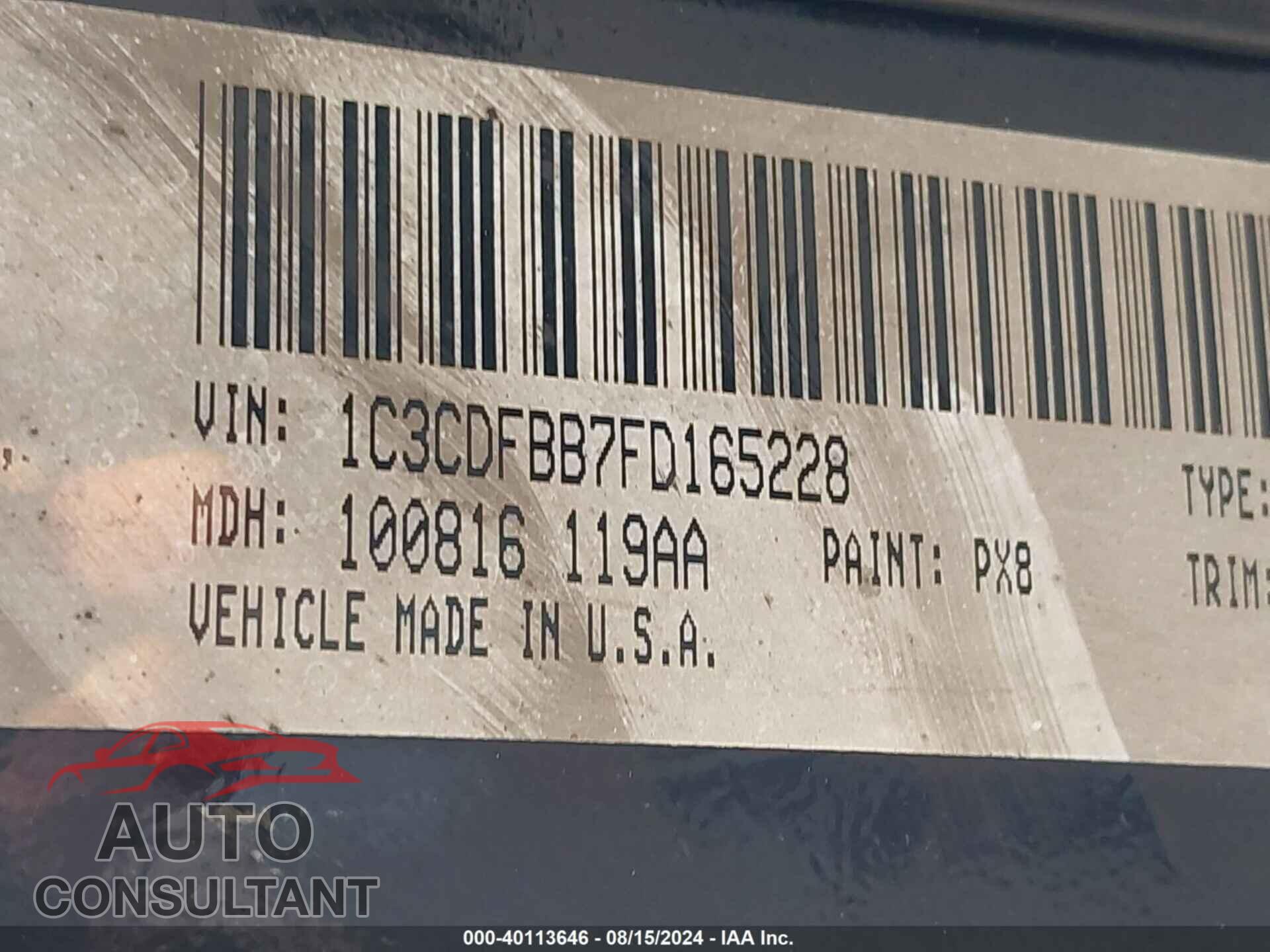 DODGE DART 2015 - 1C3CDFBB7FD165228