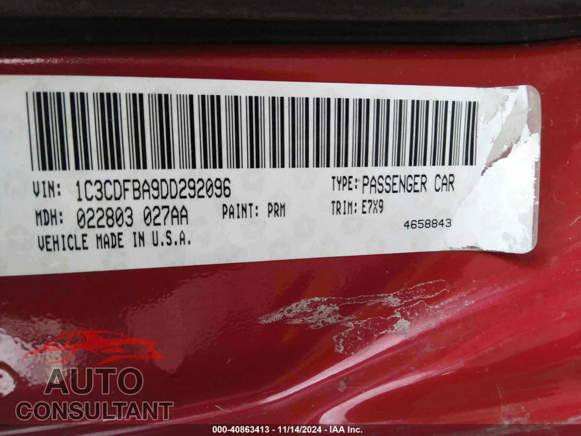DODGE DART 2013 - 1C3CDFBA9DD292096