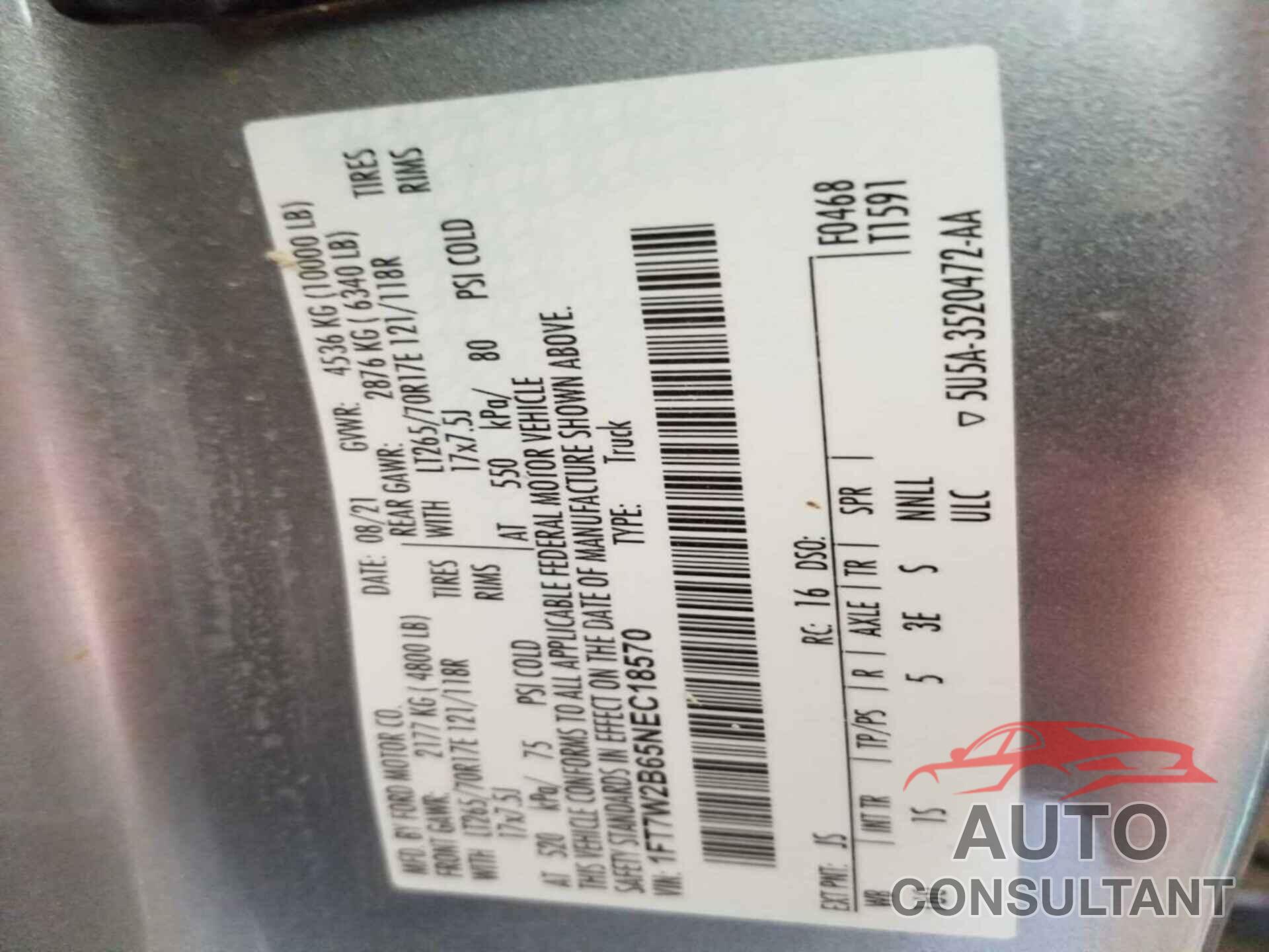 FORD F250 2022 - 1FT7W2B65NEC18570