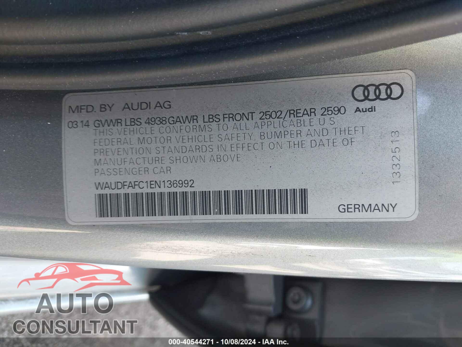 AUDI A6 2014 - WAUDFAFC1EN136992