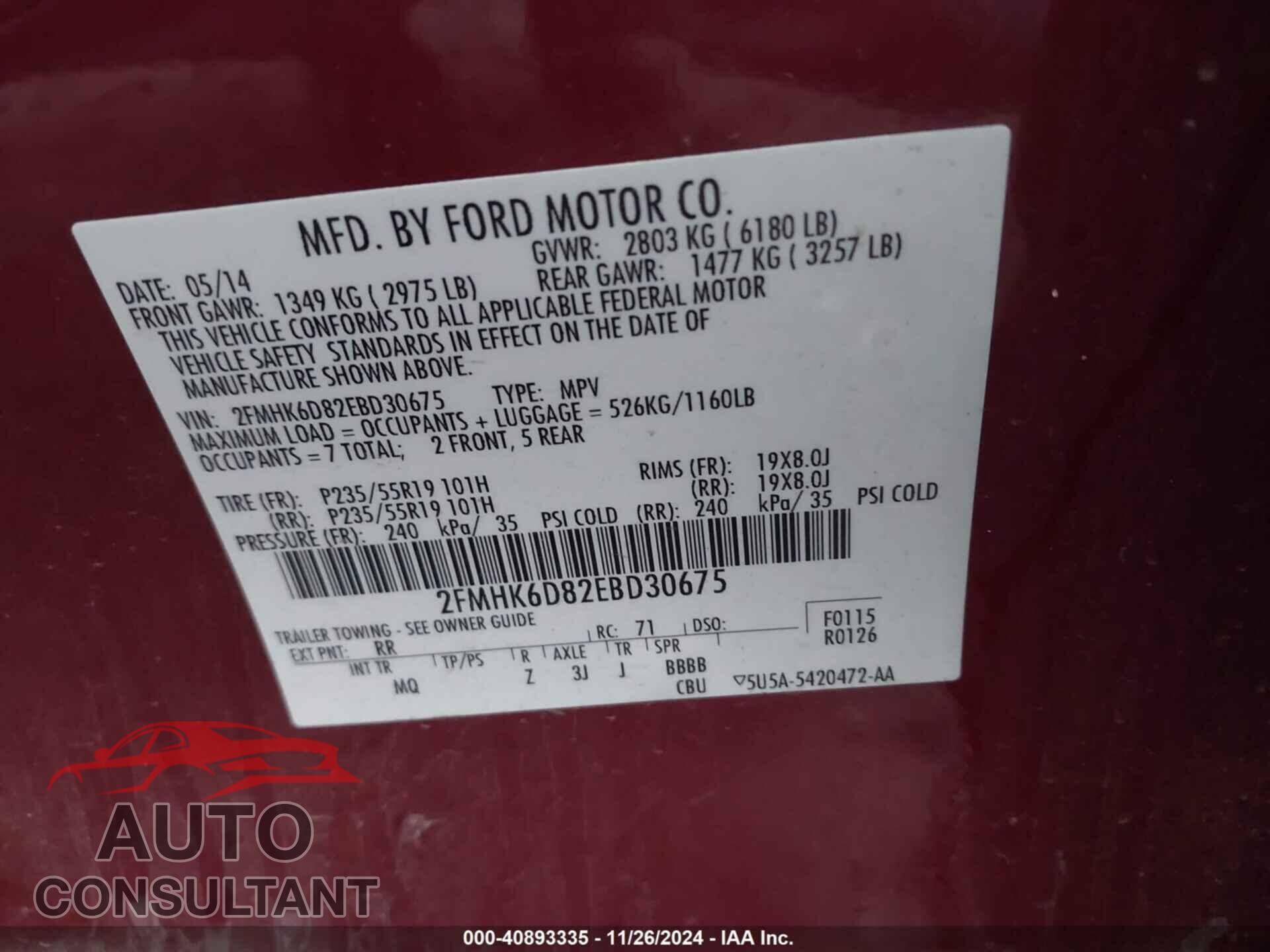 FORD FLEX 2014 - 2FMHK6D82EBD30675
