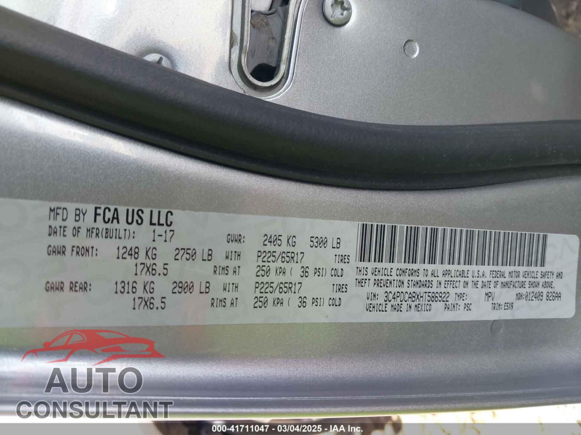 DODGE JOURNEY 2017 - 3C4PDCABXHT586922