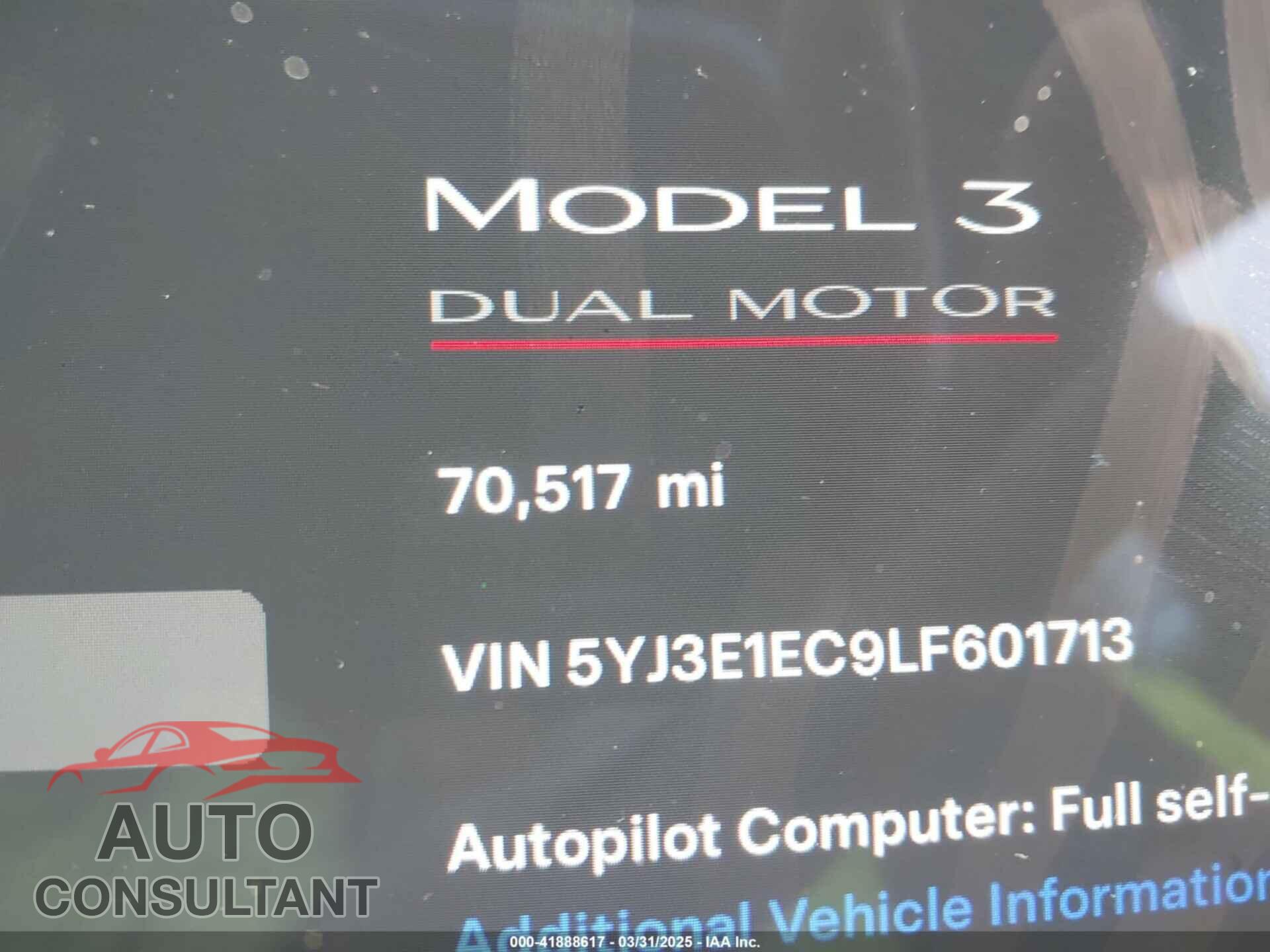 TESLA MODEL 3 2020 - 5YJ3E1EC9LF601713