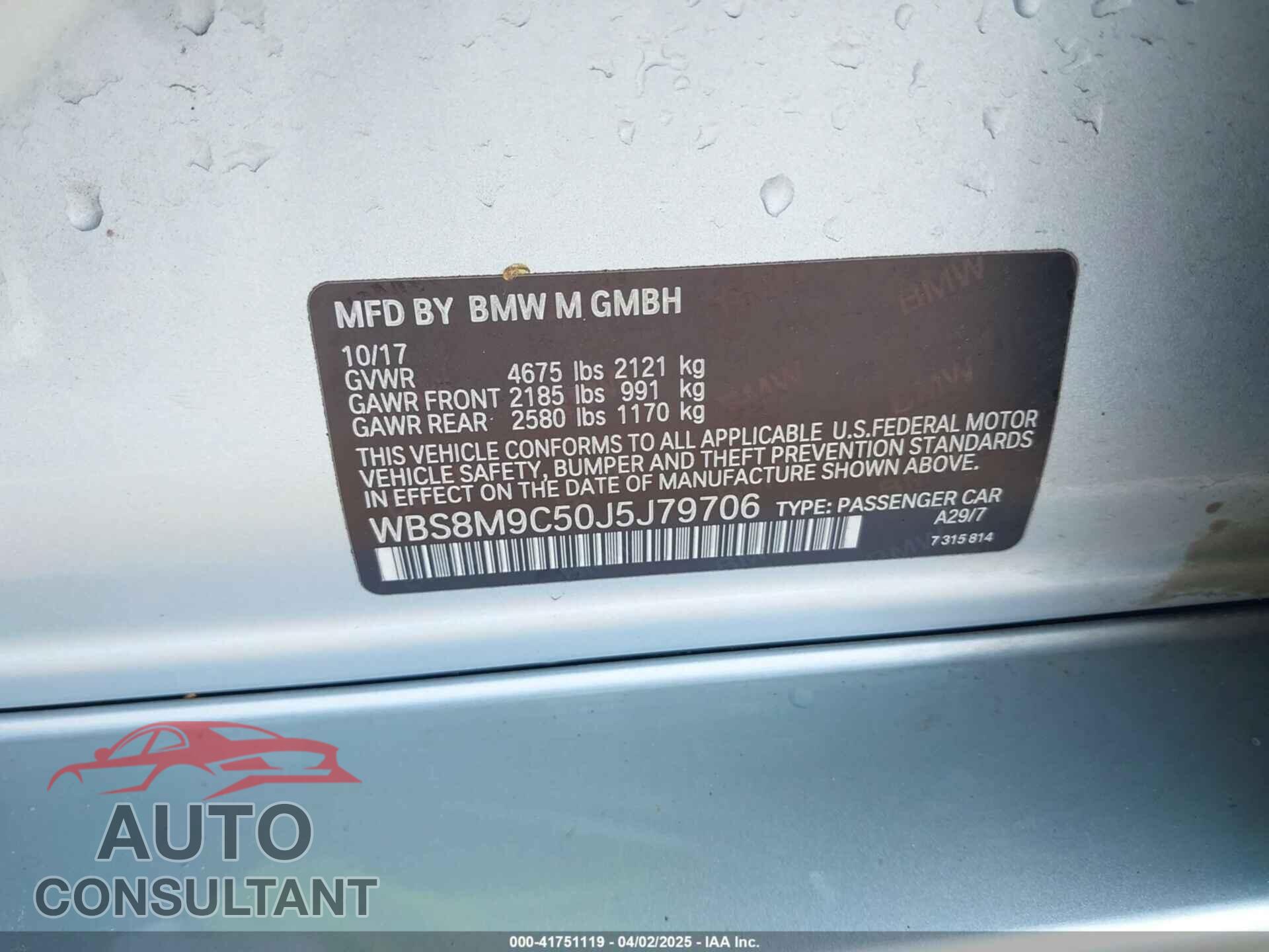 BMW M3 2018 - WBS8M9C50J5J79706