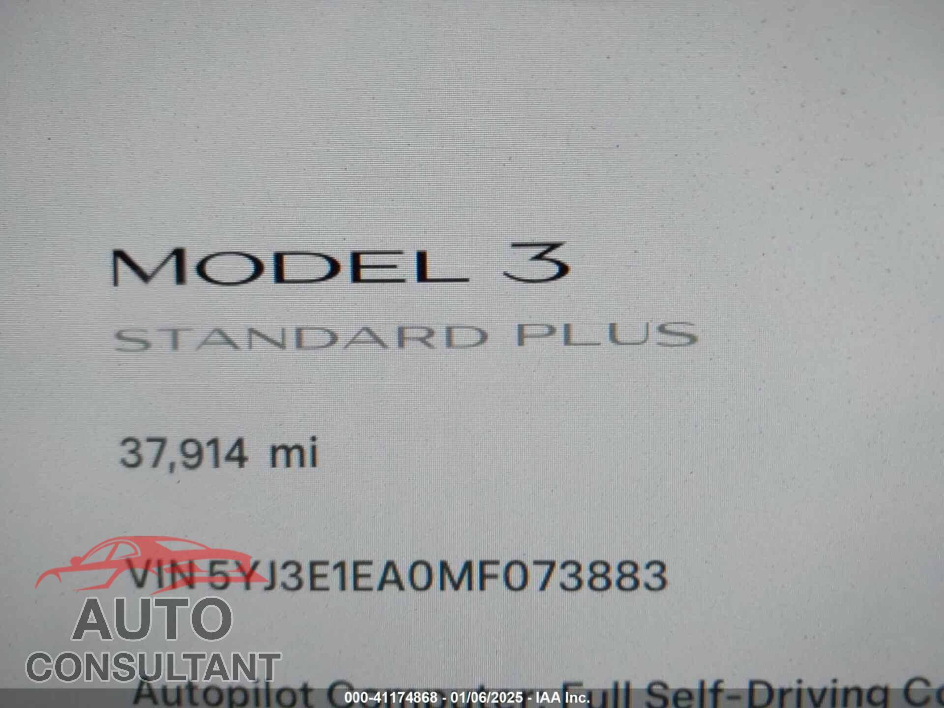 TESLA MODEL 3 2021 - 5YJ3E1EA0MF073883
