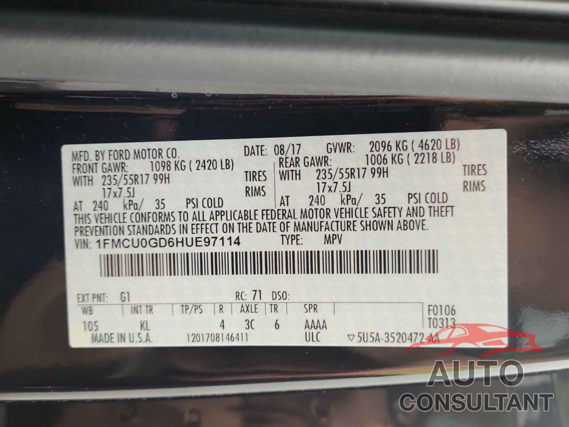 FORD ESCAPE 2017 - 1FMCU0GD6HUE97114