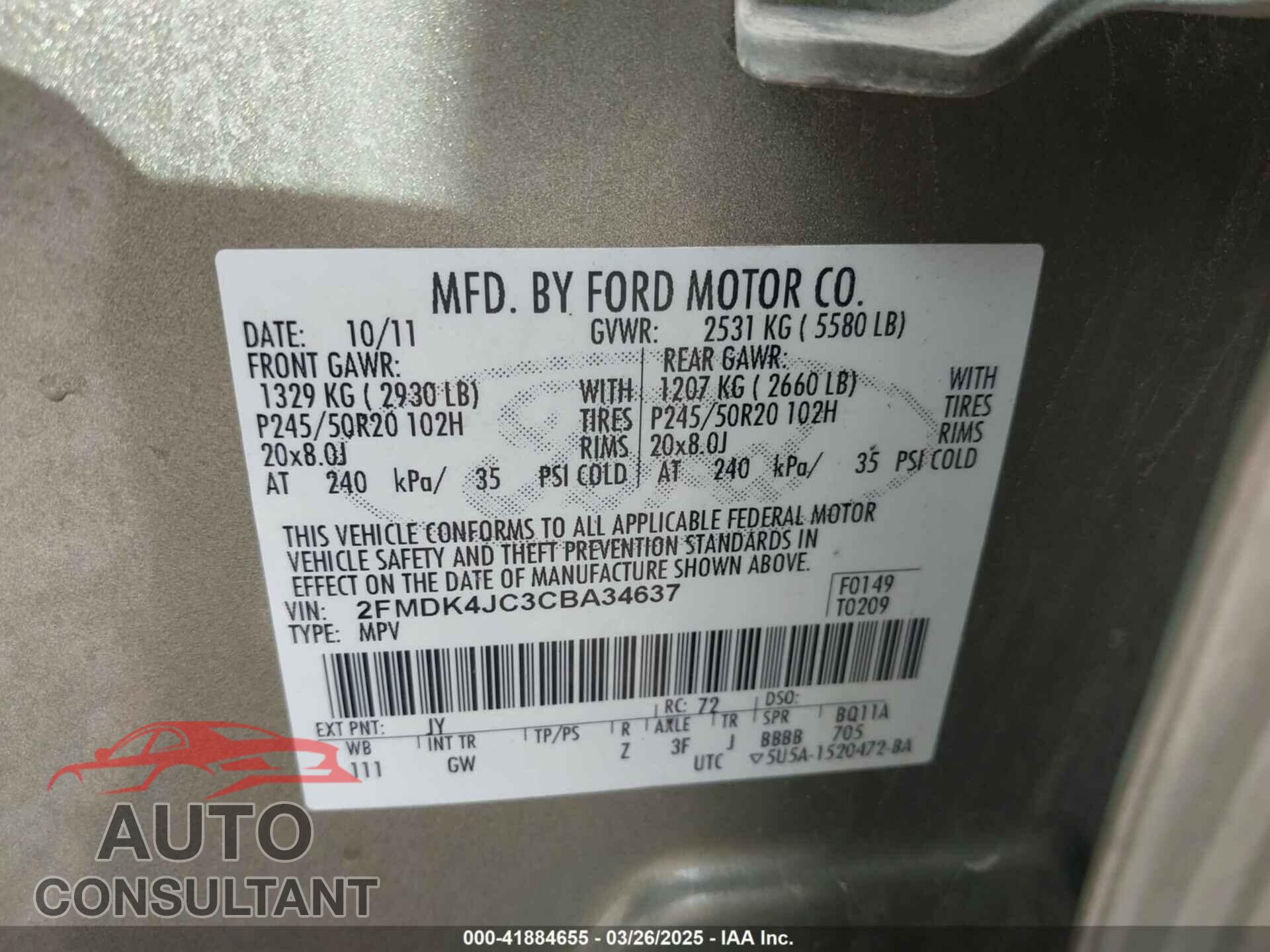 FORD EDGE 2012 - 2FMDK4JC3CBA34637