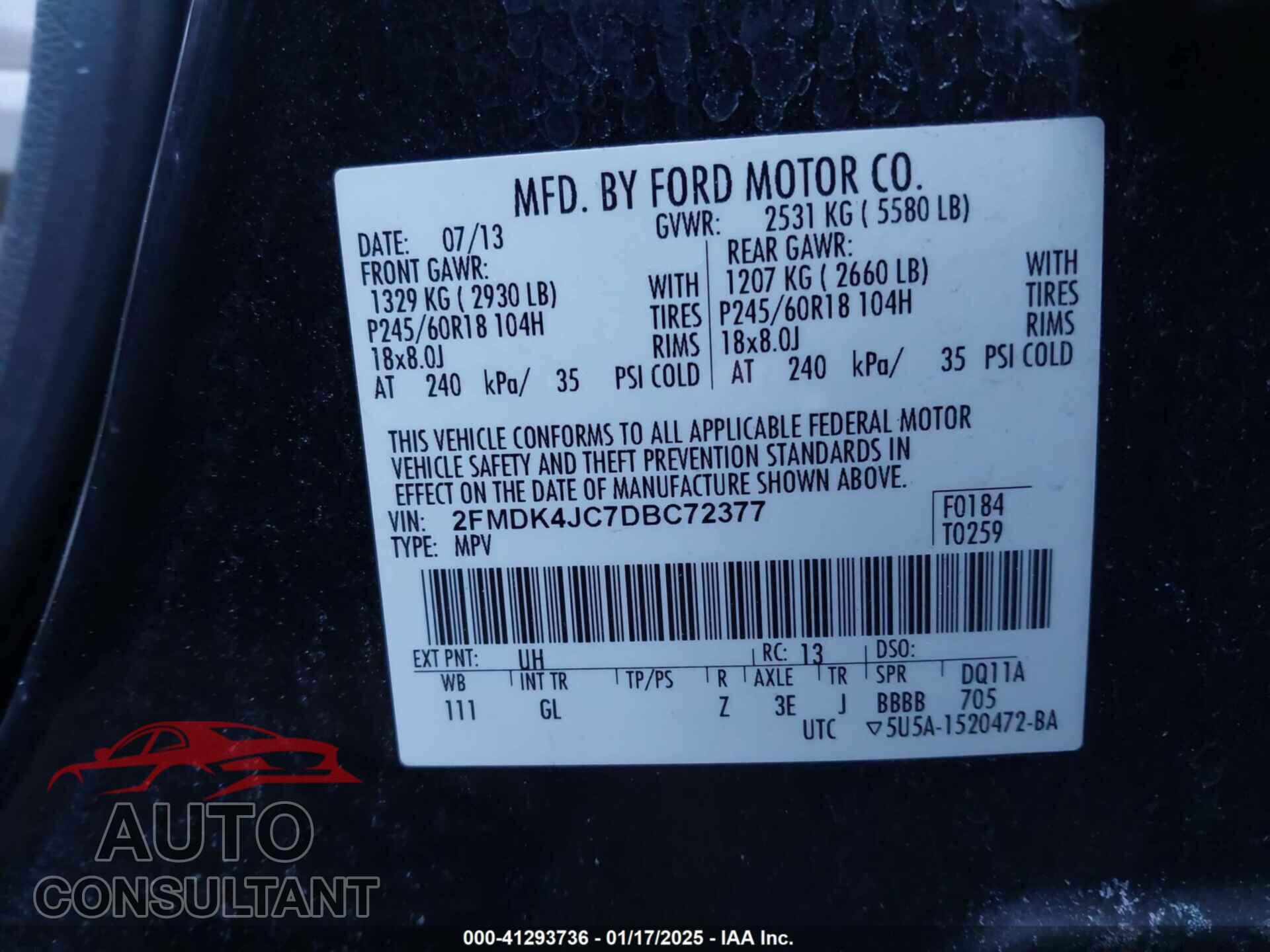 FORD EDGE 2013 - 2FMDK4JC7DBC72377