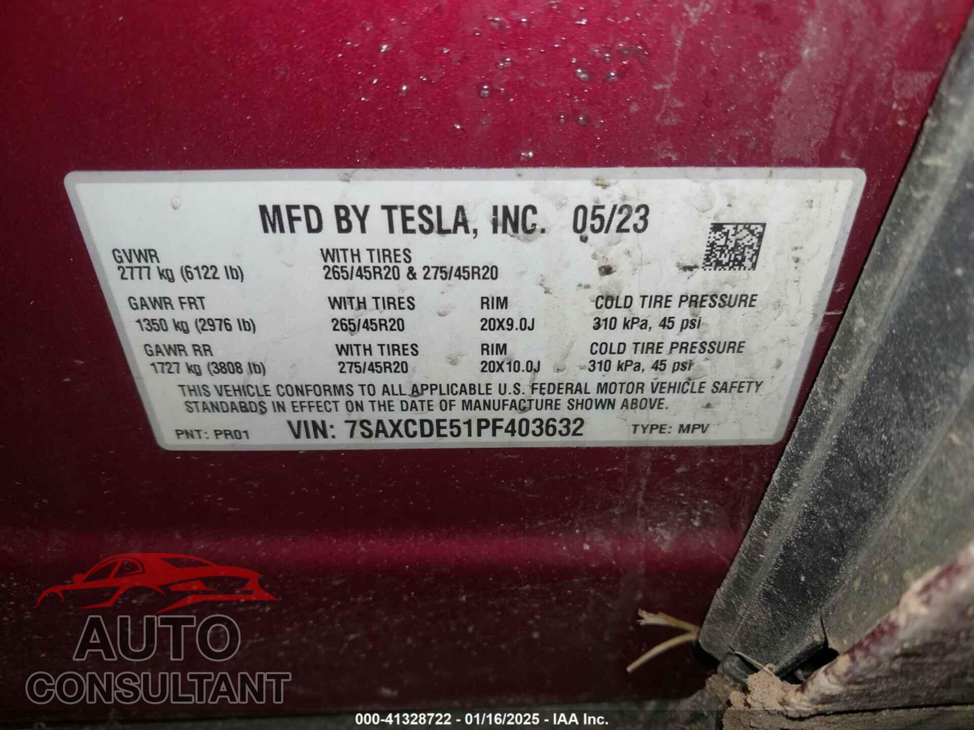 TESLA MODEL X 2023 - 7SAXCDE51PF403632