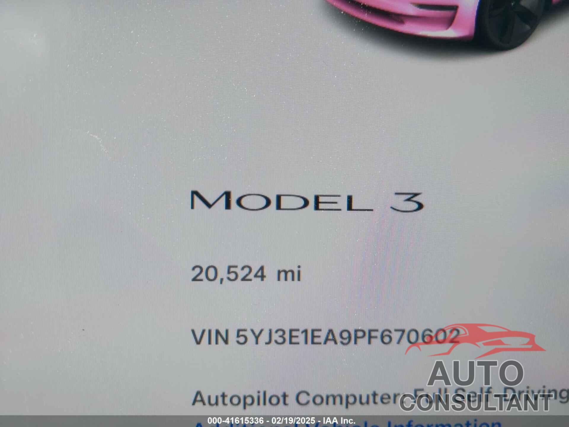 TESLA MODEL 3 2023 - 5YJ3E1EA9PF670602